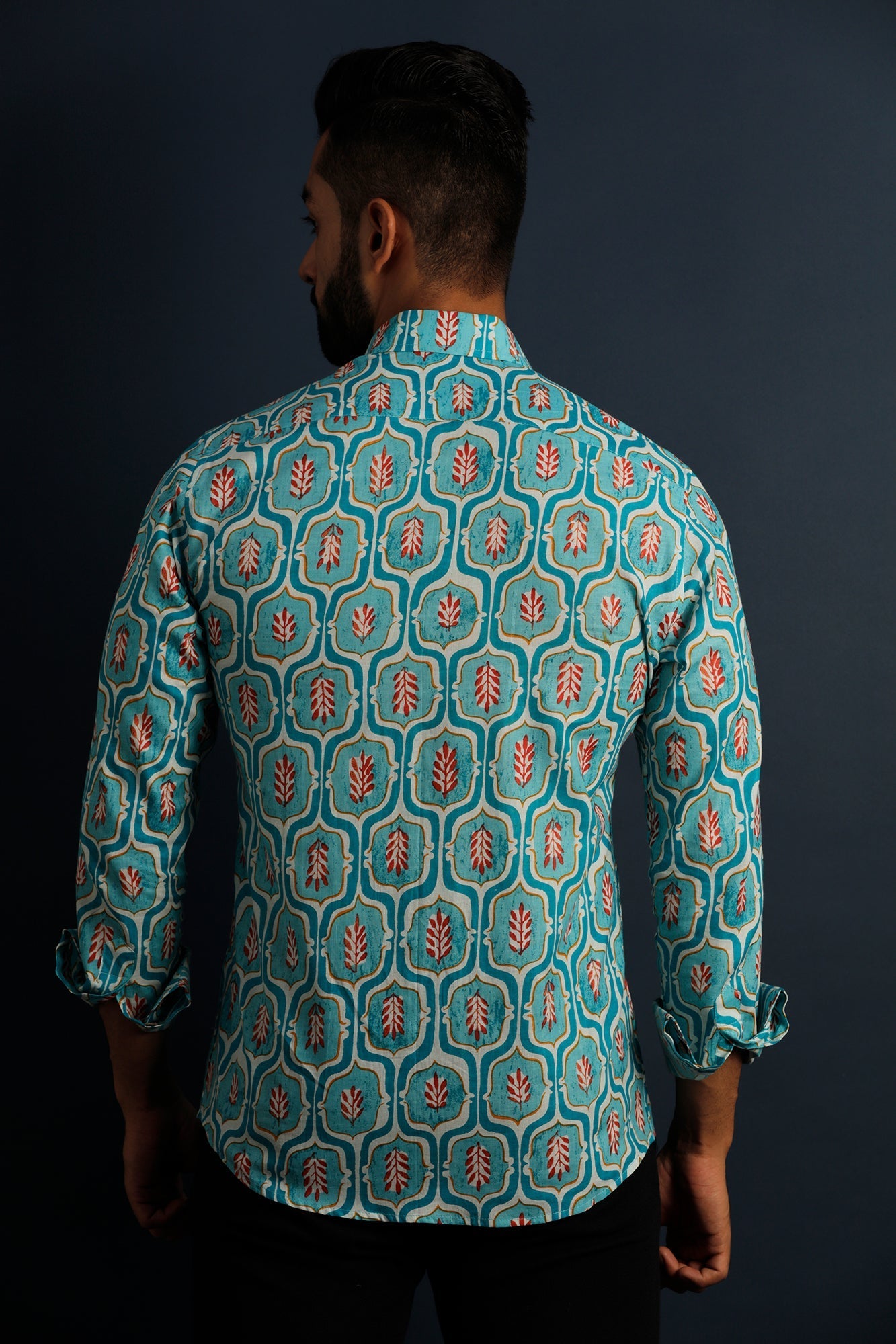 Printed Men's Wear Teal Blue Shirt