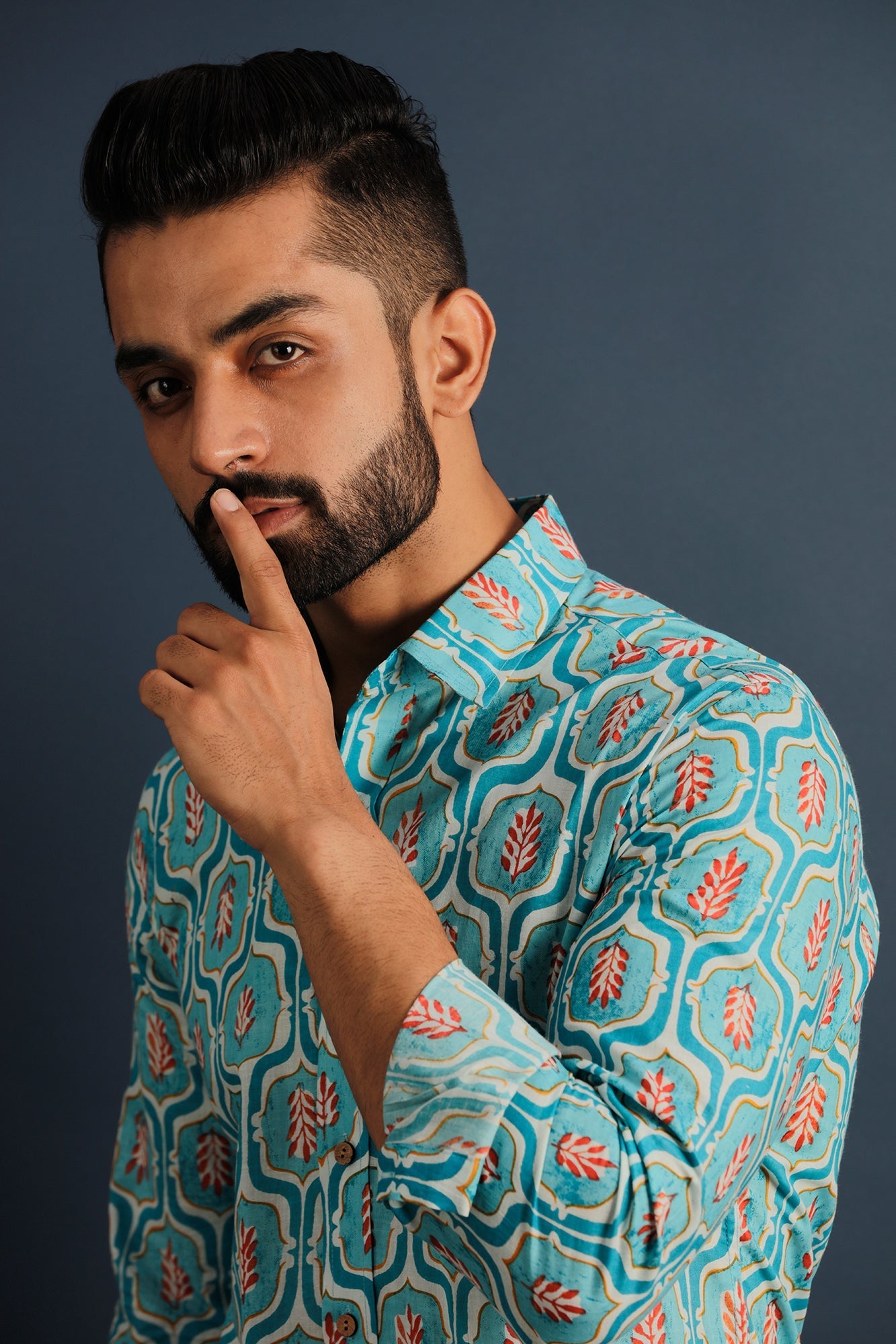 Printed Men's Wear Teal Blue Shirt