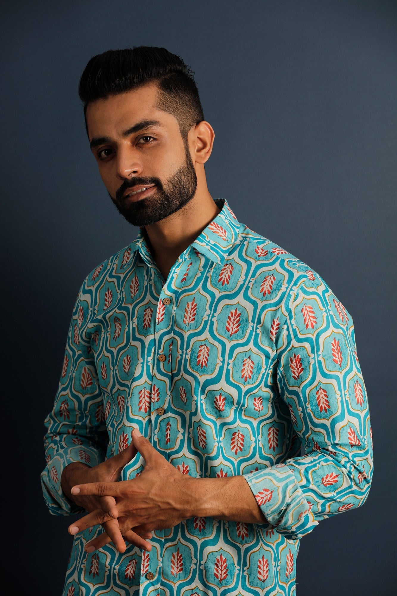 Printed Men's Wear Teal Blue Shirt