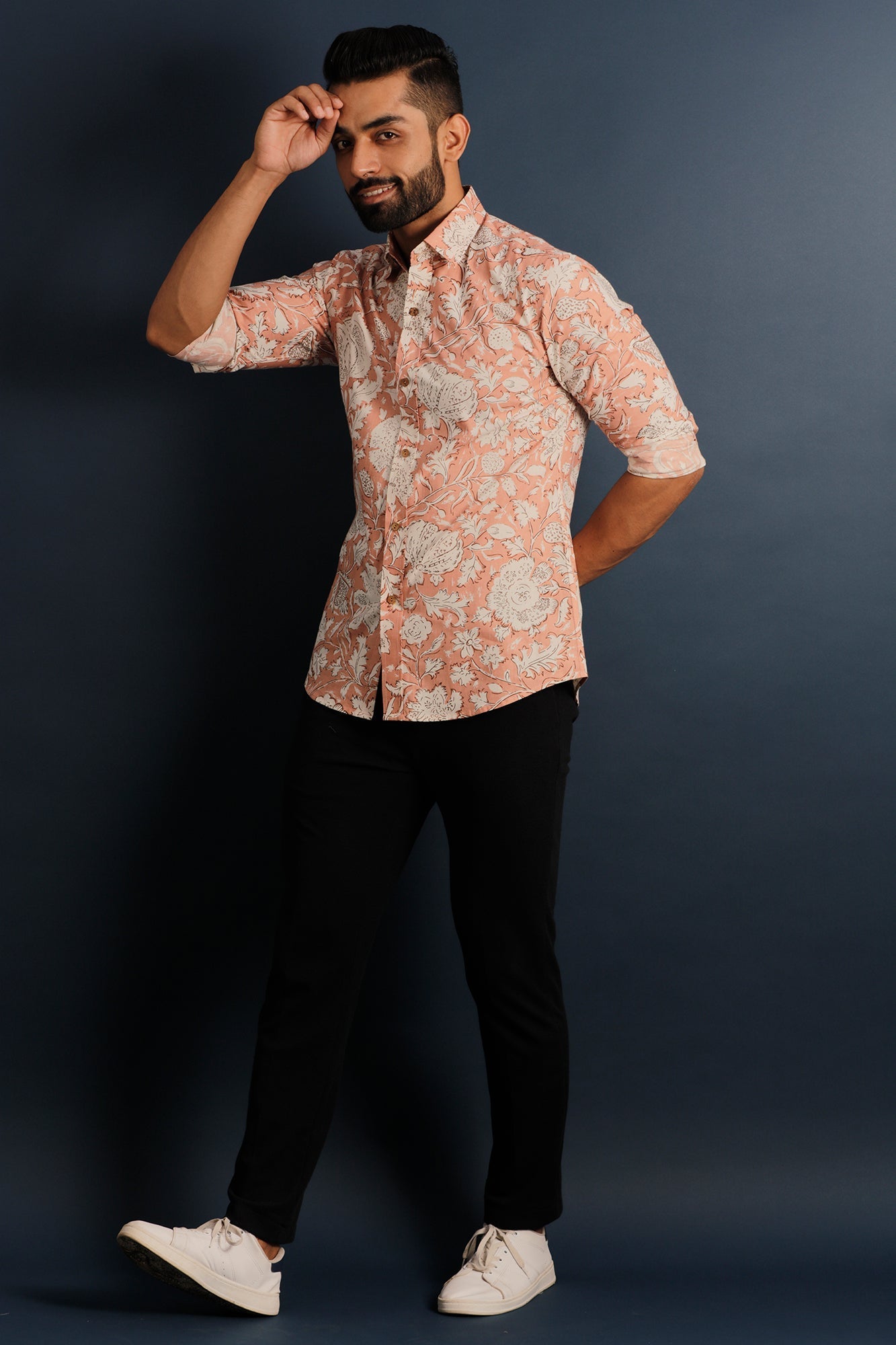 Printed Floral Men's Wear Peach Shirt