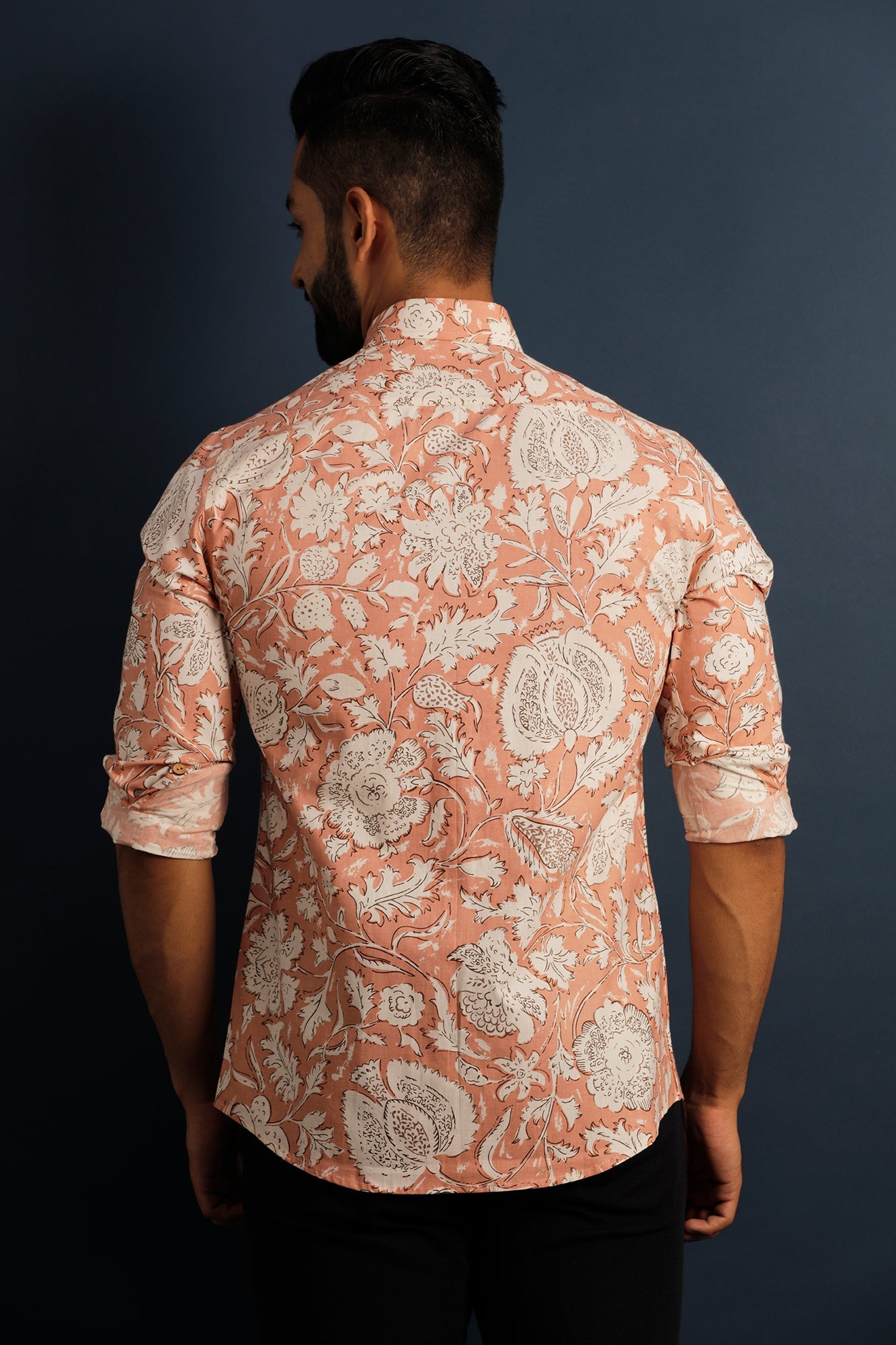 Printed Floral Men's Wear Peach Shirt