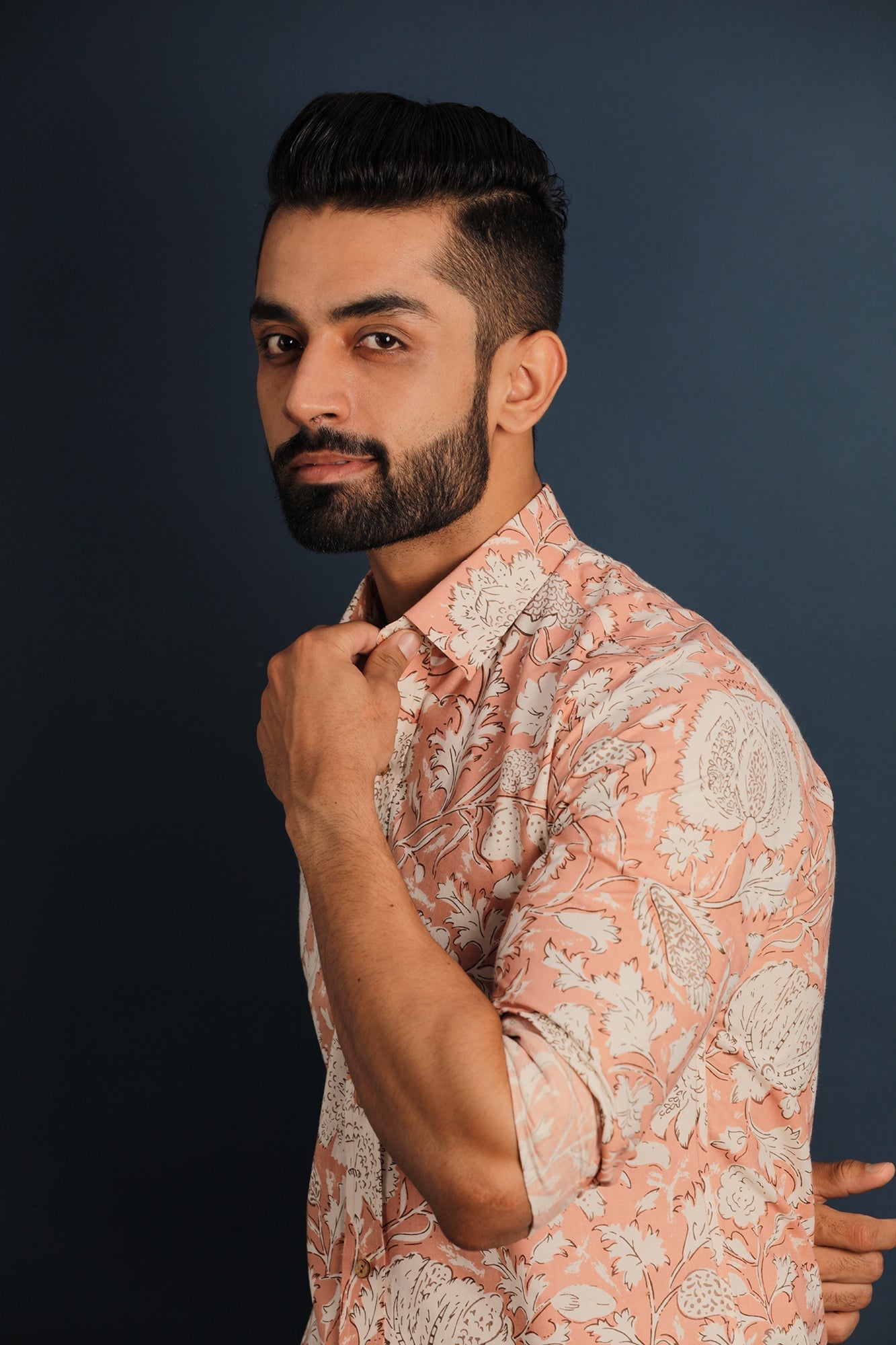 Printed Floral Men's Wear Peach Shirt