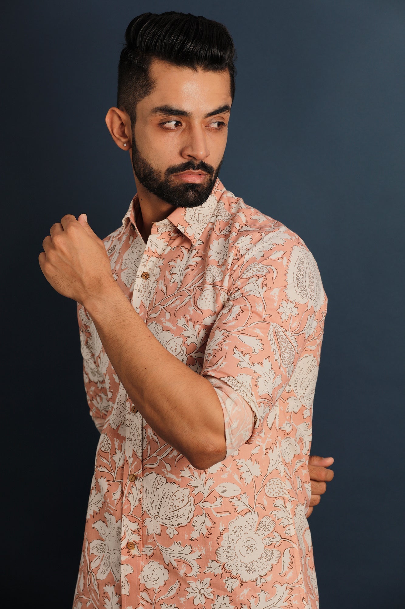 Printed Floral Men's Wear Peach Shirt