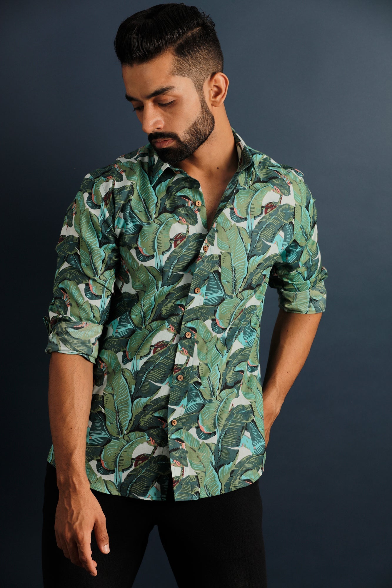 Printed Men's Wear Green Shirt