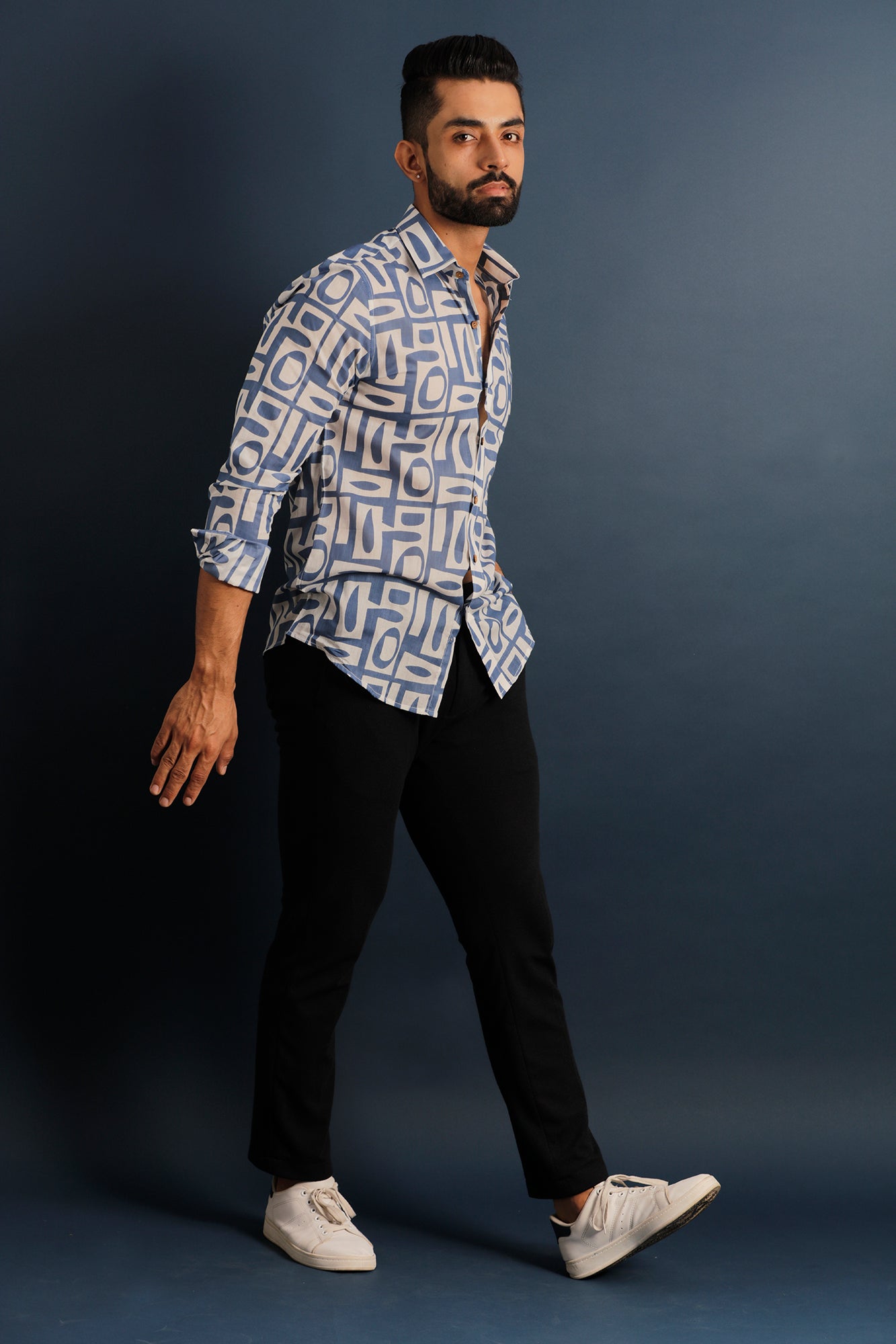 Printed Men's Wear Blue Shirt