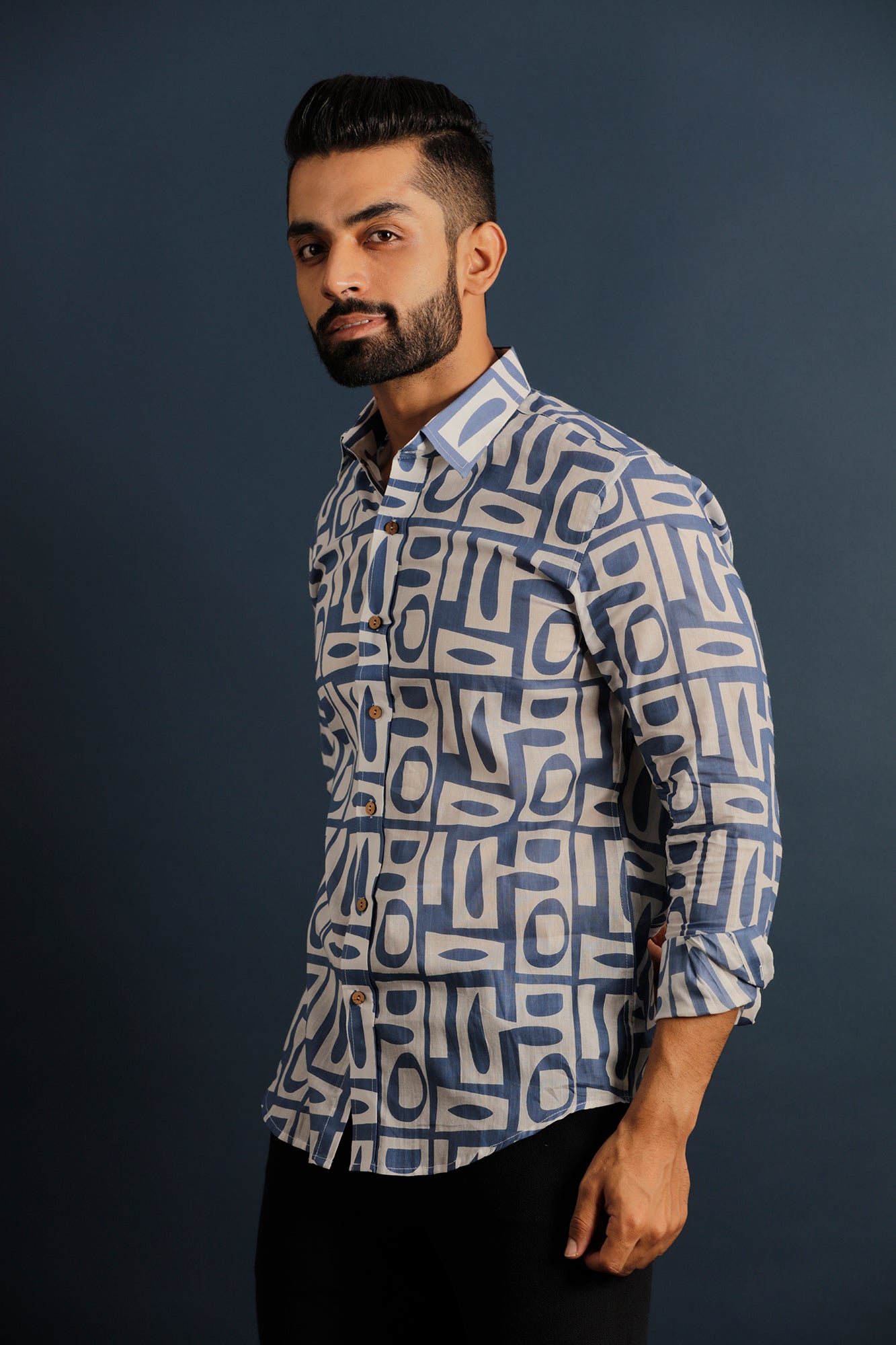 Printed Men's Wear Blue Shirt