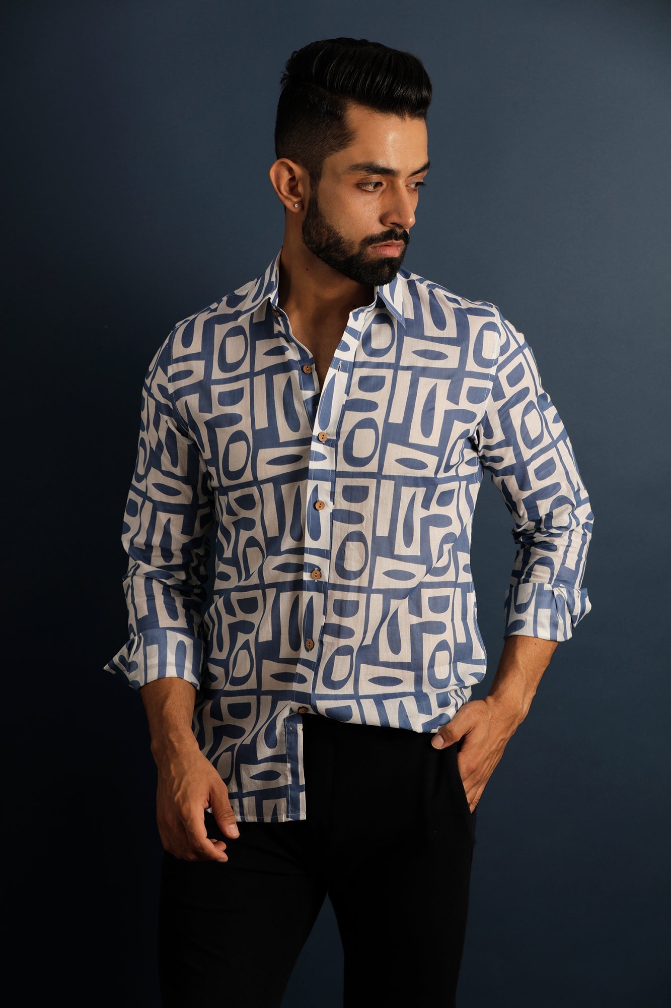 Printed Men's Wear Blue Shirt