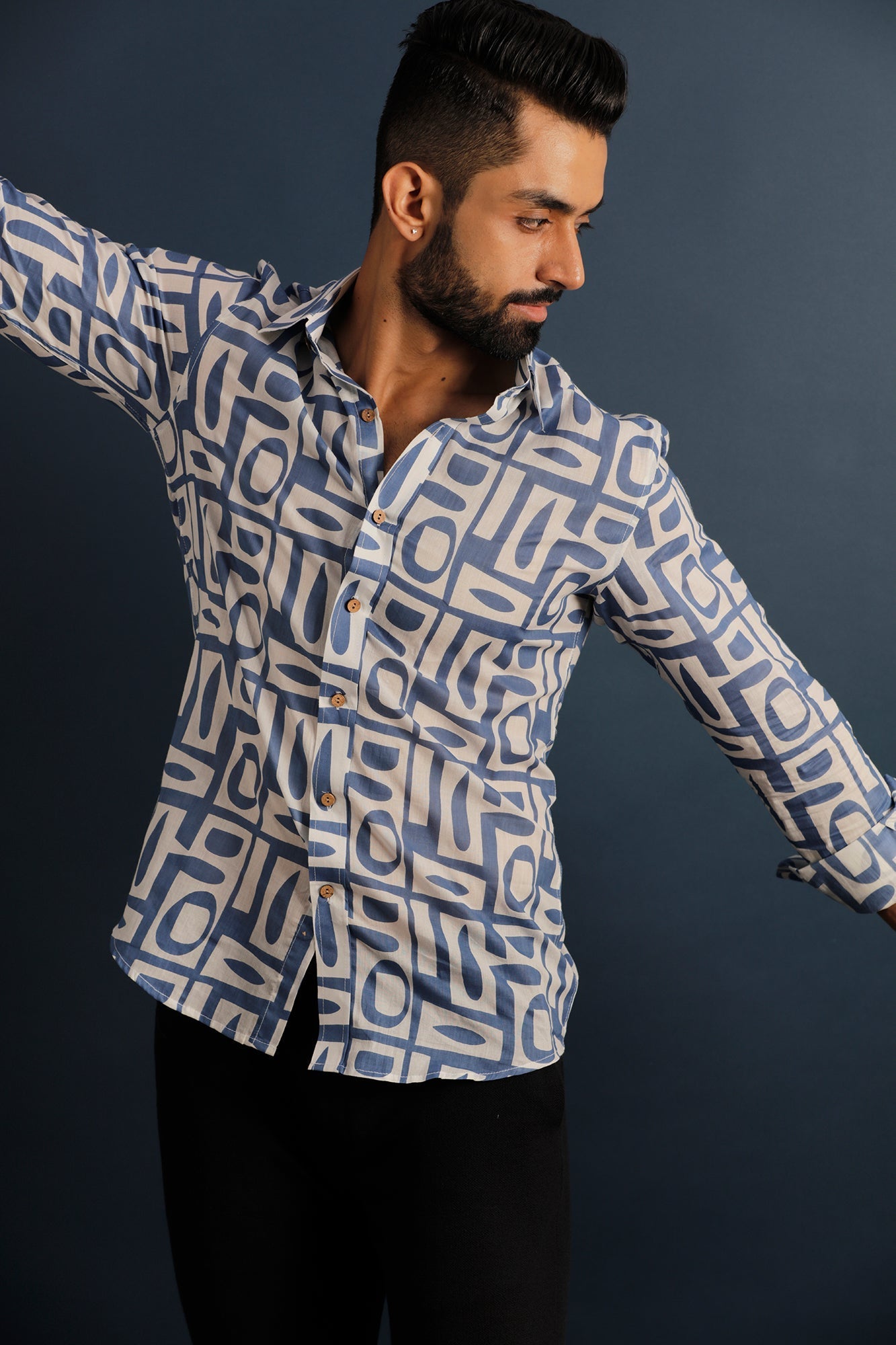 Printed Men's Wear Blue Shirt