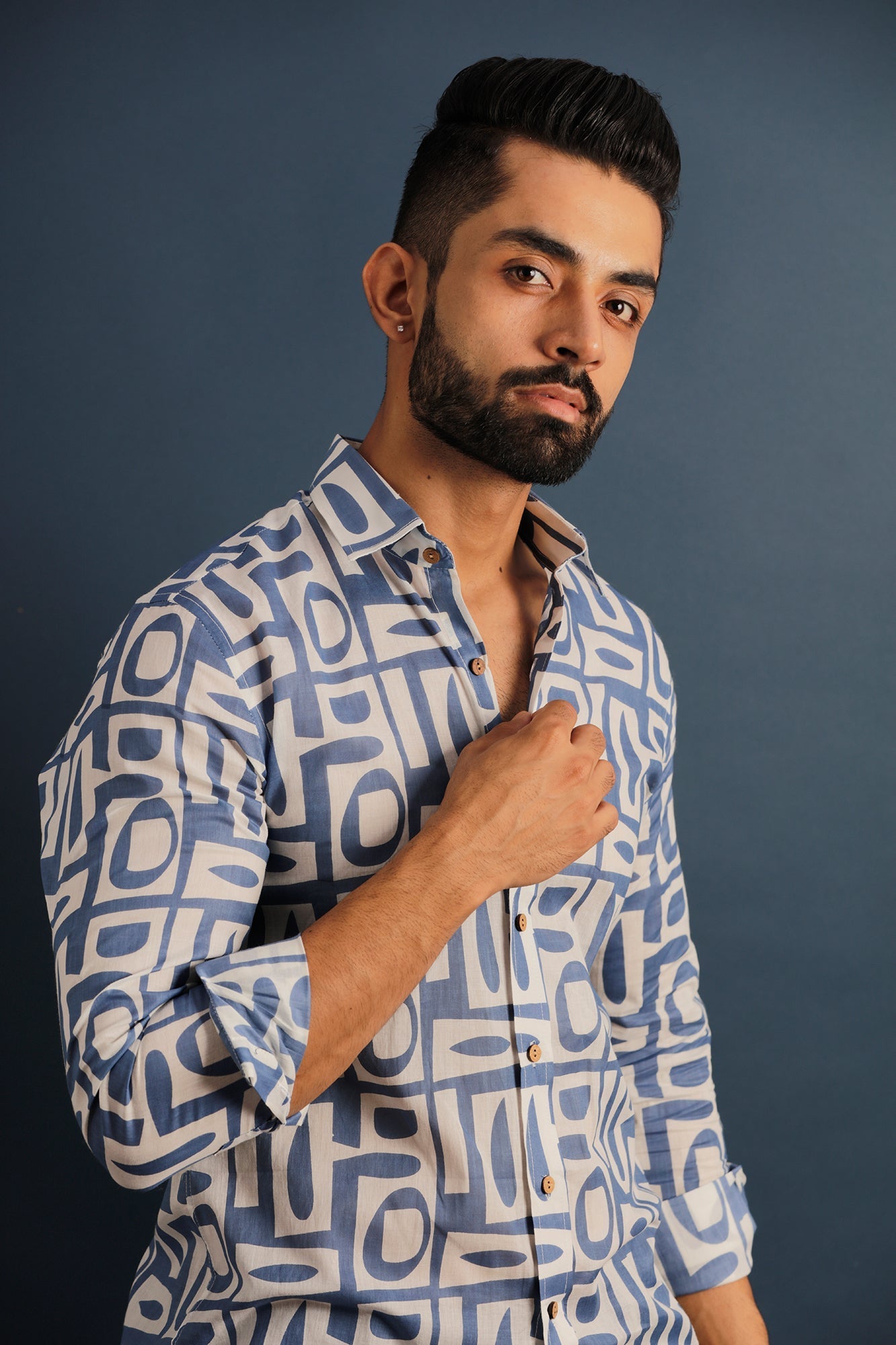 Printed Men's Wear Blue Shirt