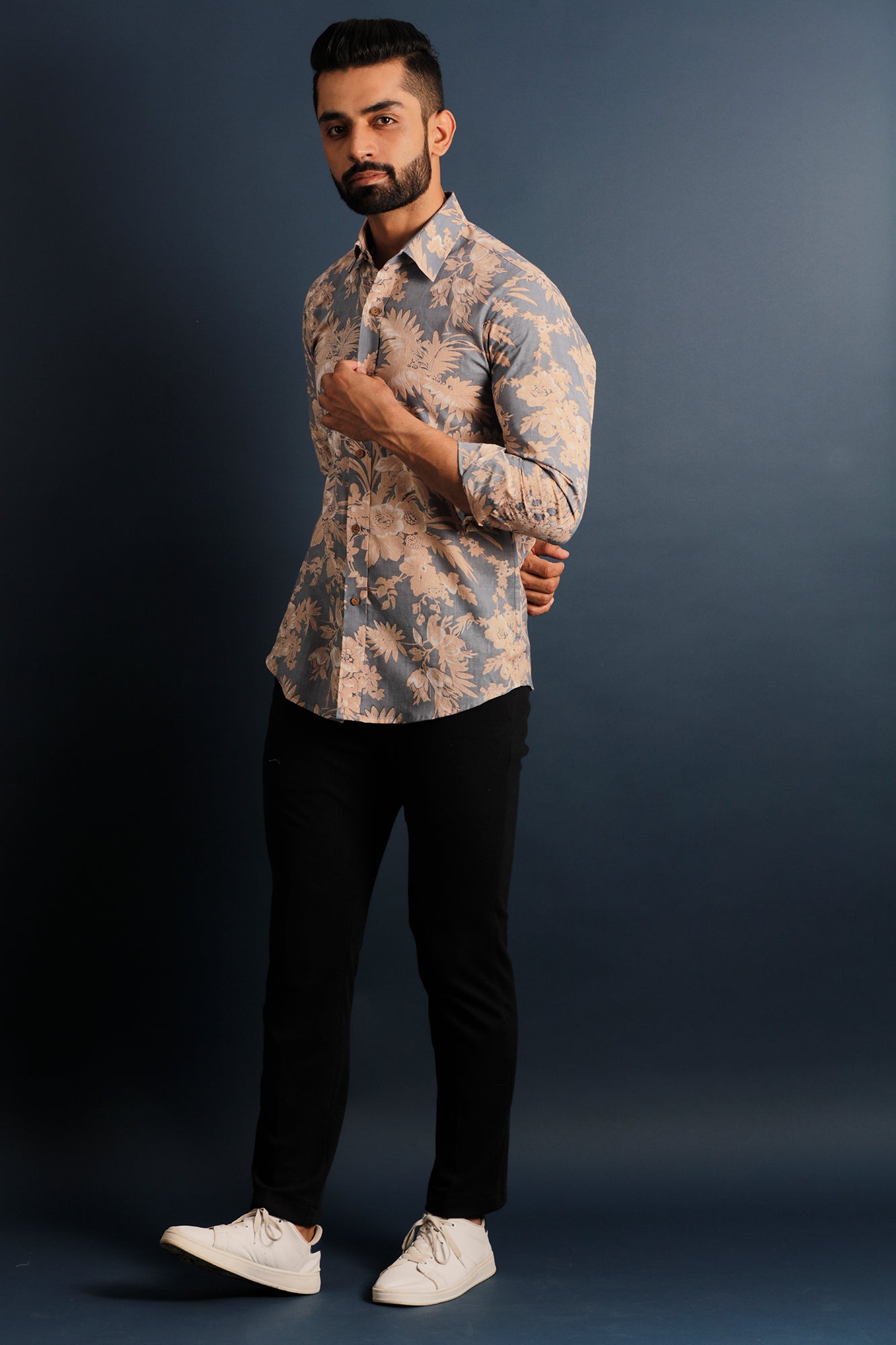 Printed Floral Men's Wear Blue Shirt