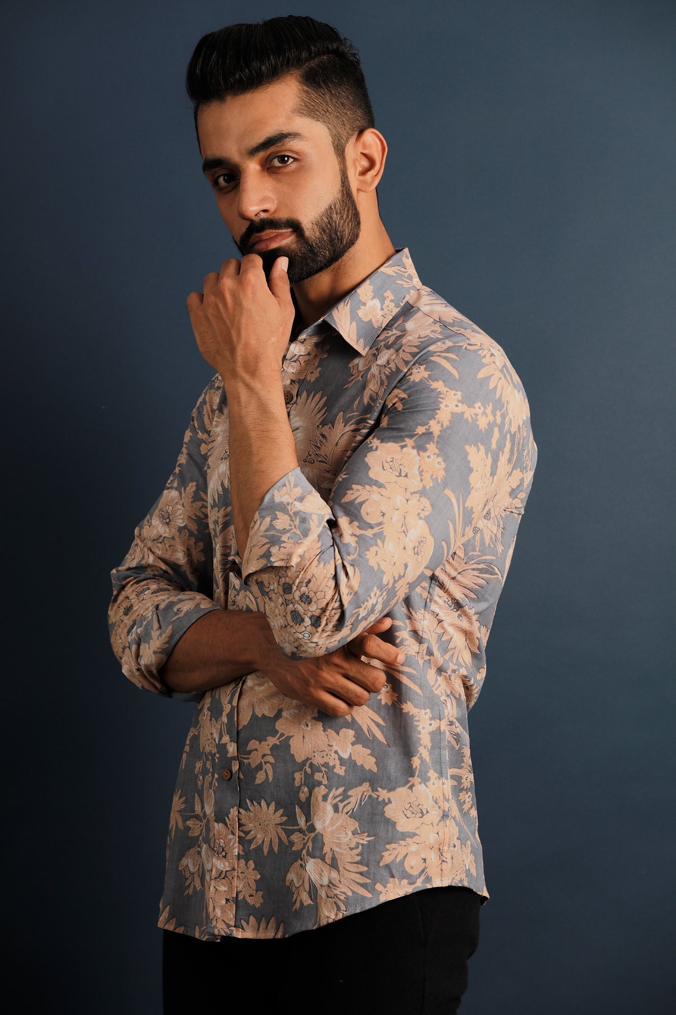 Printed Floral Men's Wear Blue Shirt