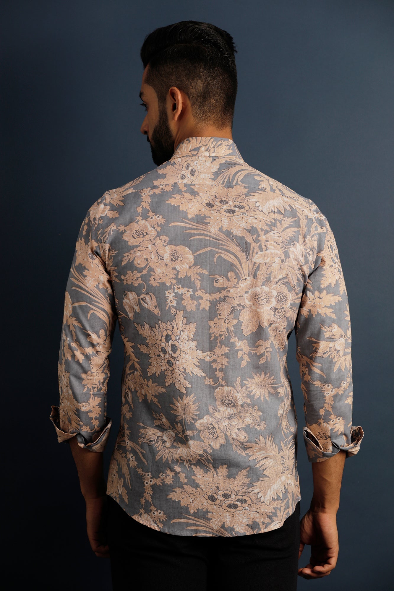 Printed Floral Men's Wear Blue Shirt