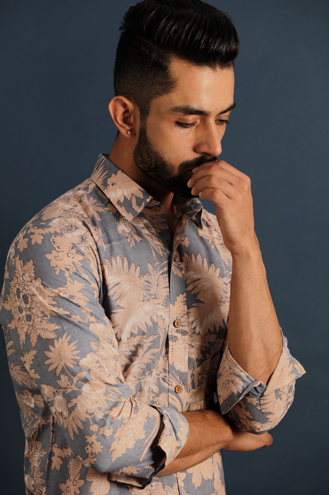 Printed Floral Men's Wear Blue Shirt