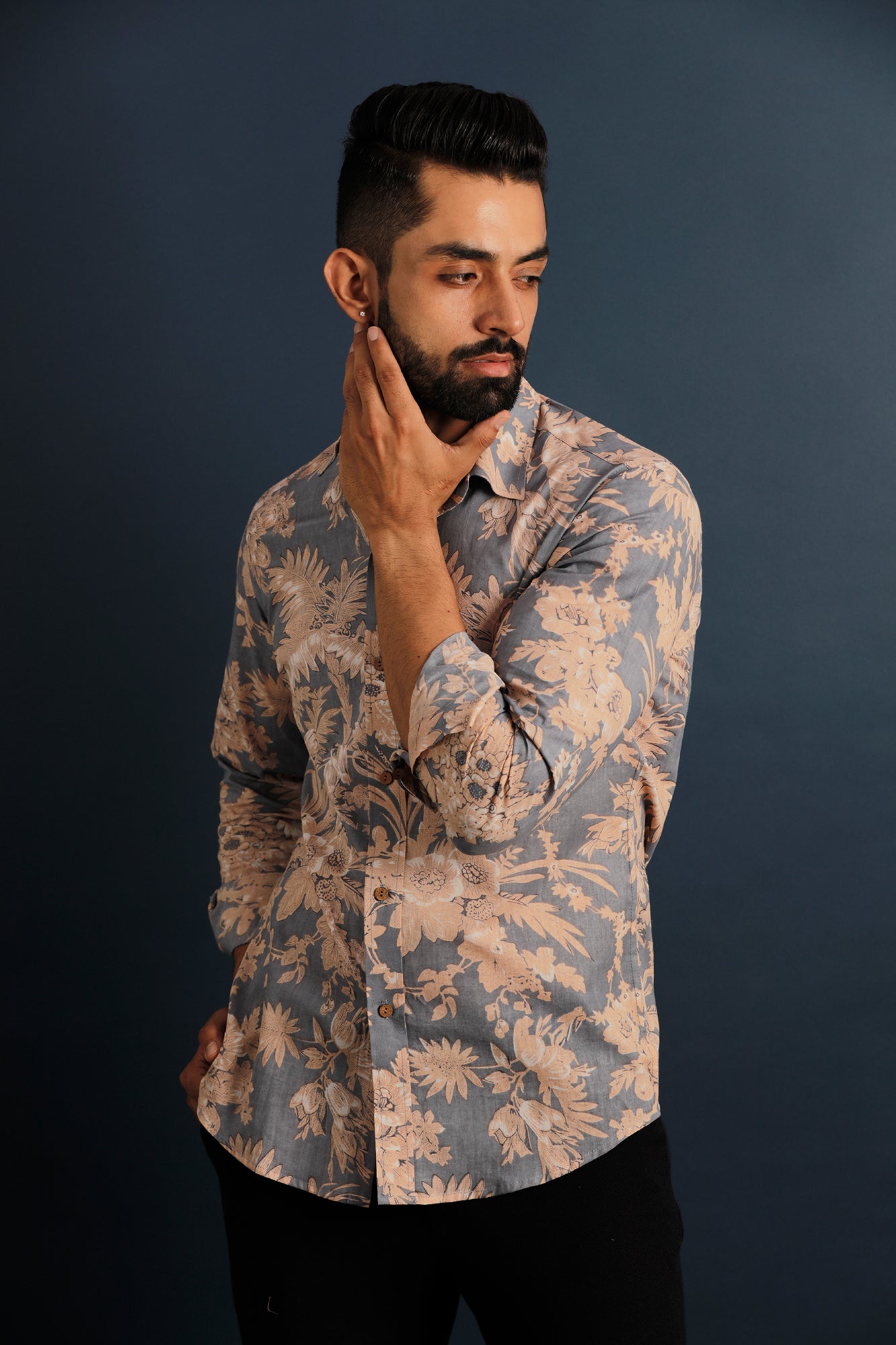 Printed Floral Men's Wear Blue Shirt