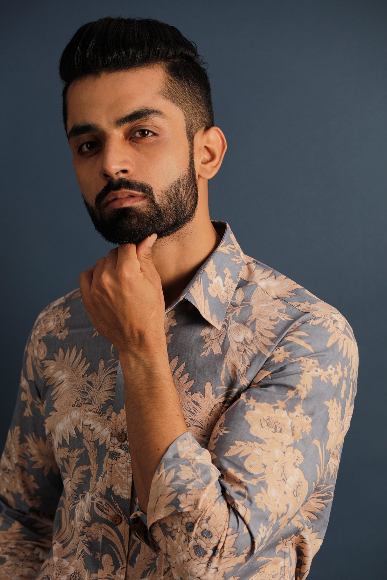 Printed Floral Men's Wear Blue Shirt