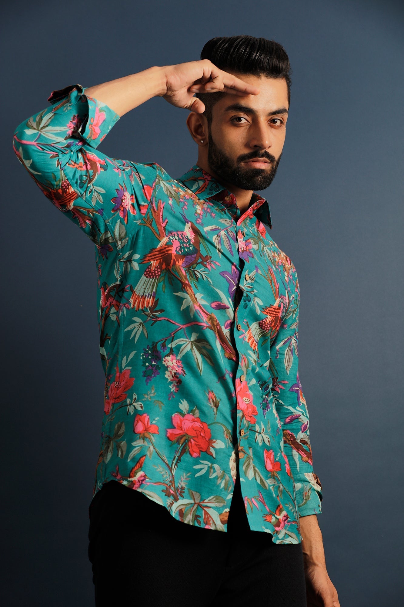 Bloomy Floral Printed Green Shirt