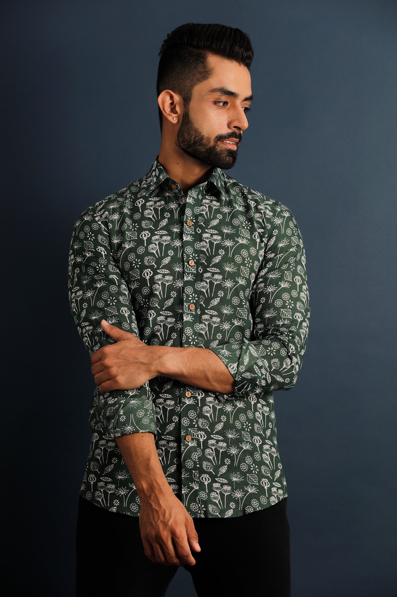 Printed Floral Green Shirt