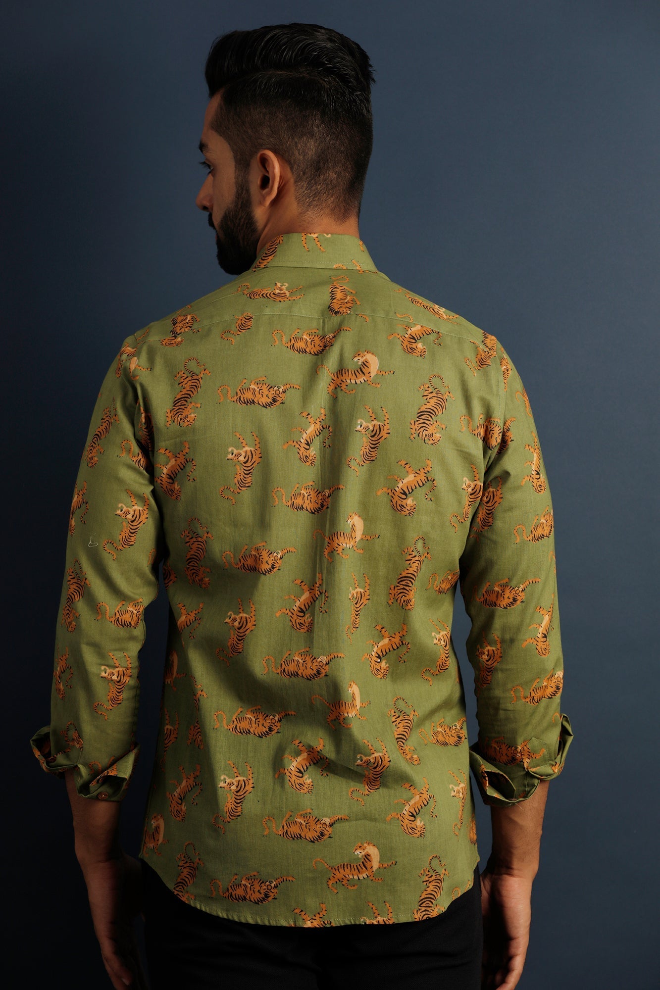 Printed Slim Fit Green Shirt