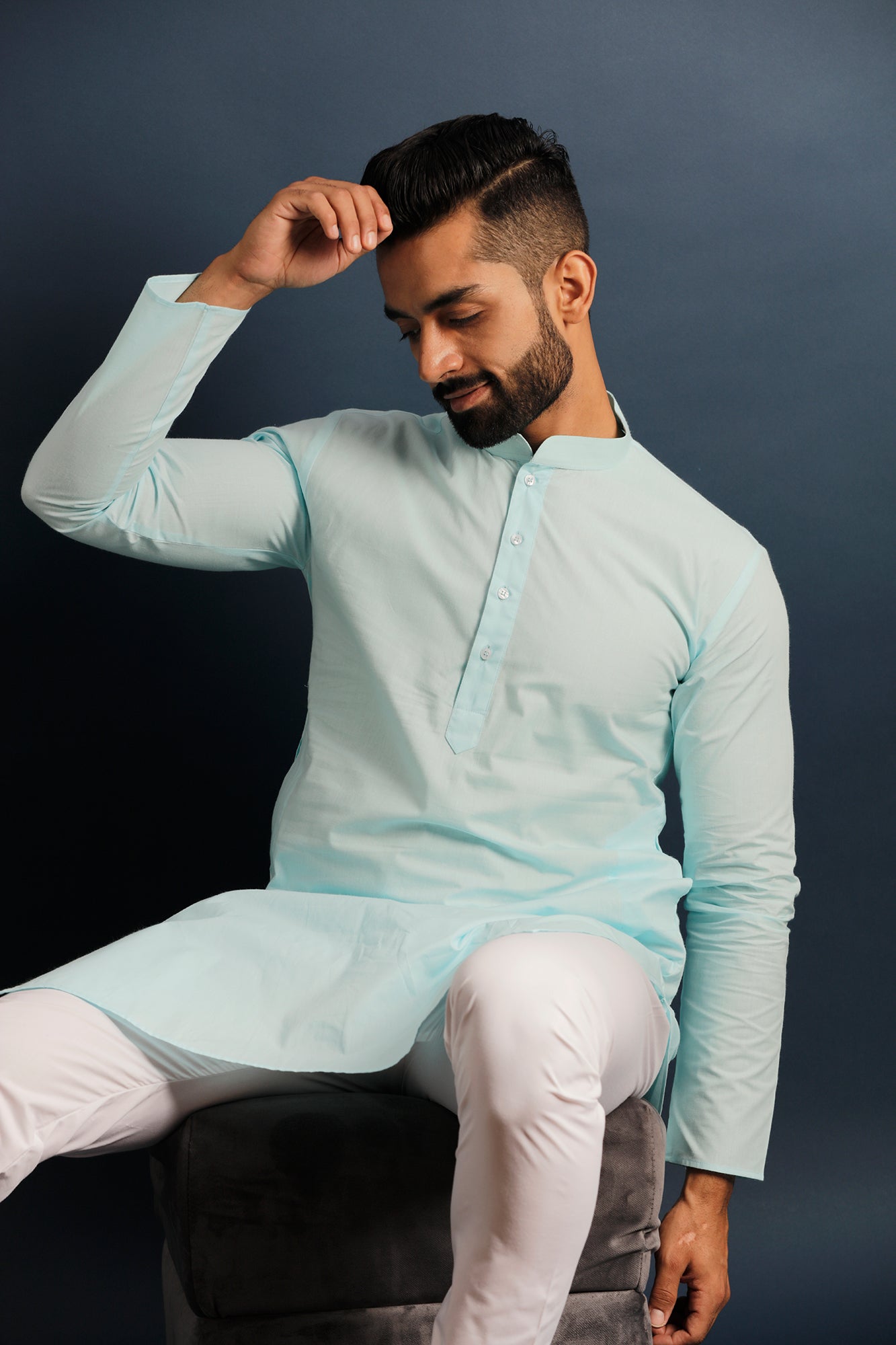 Mandarin Collar Long Sleeves Pure Cotton Straight Kurta