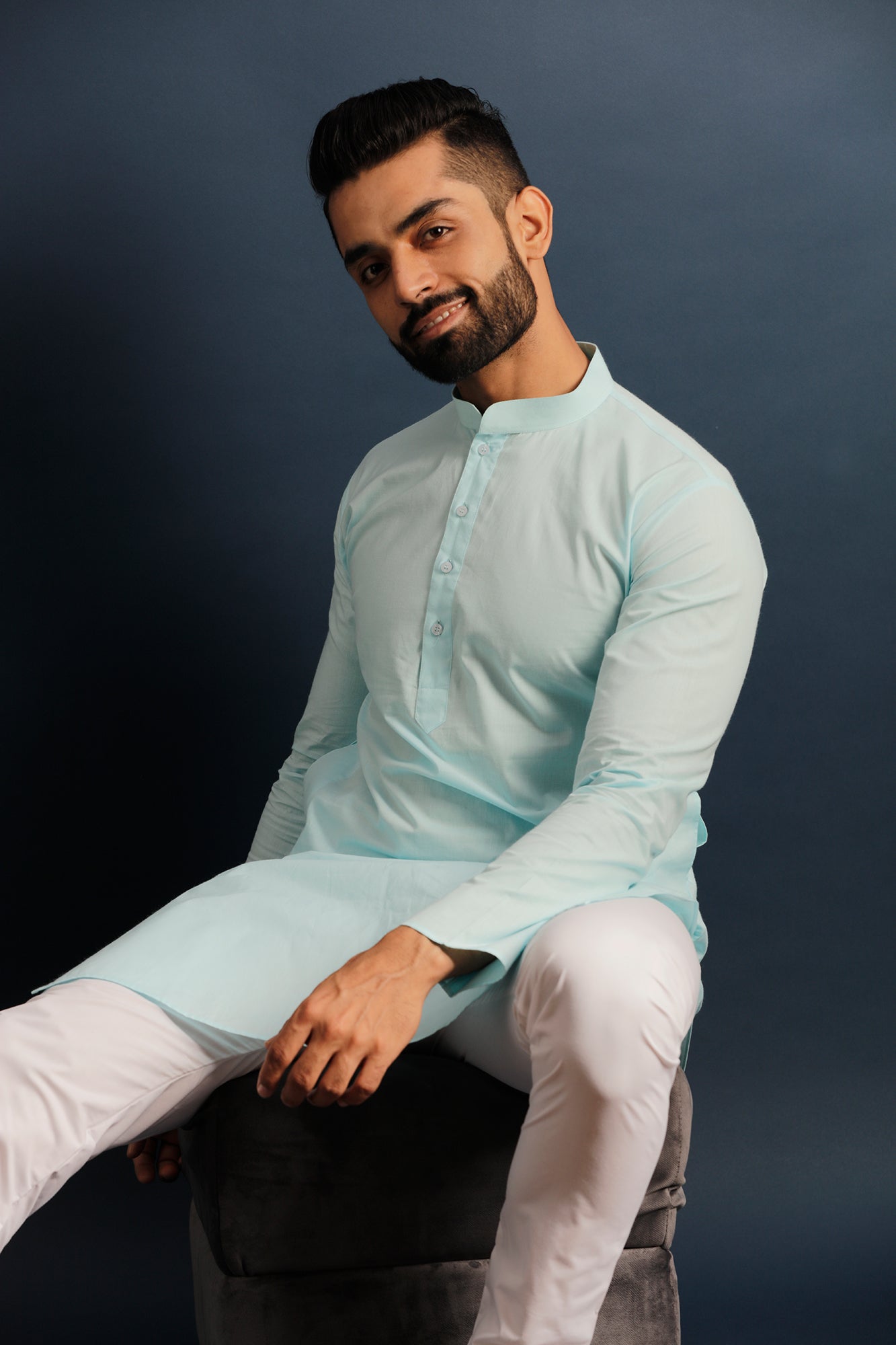 Mandarin Collar Long Sleeves Pure Cotton Straight Kurta