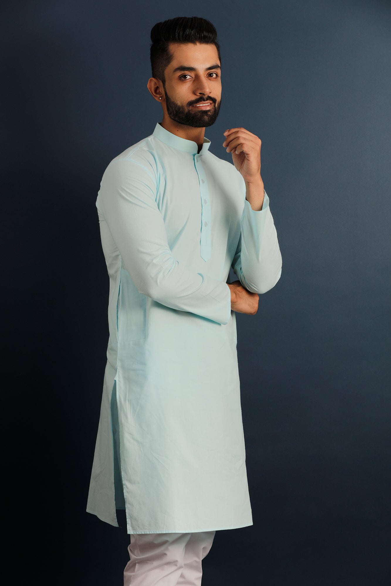 Mandarin Collar Long Sleeves Pure Cotton Straight Kurta