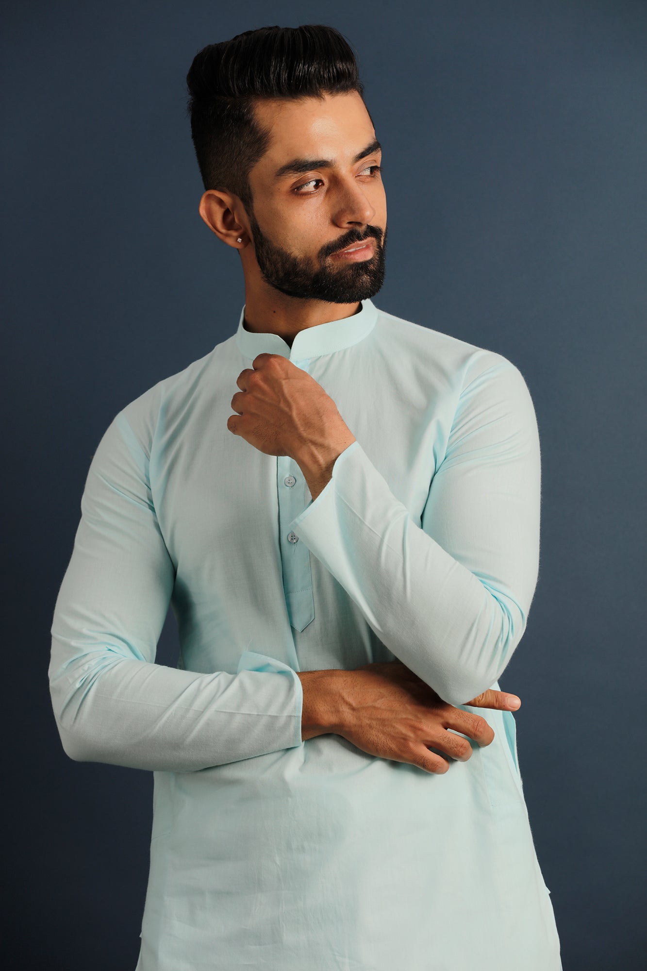 Mandarin Collar Long Sleeves Pure Cotton Straight Kurta