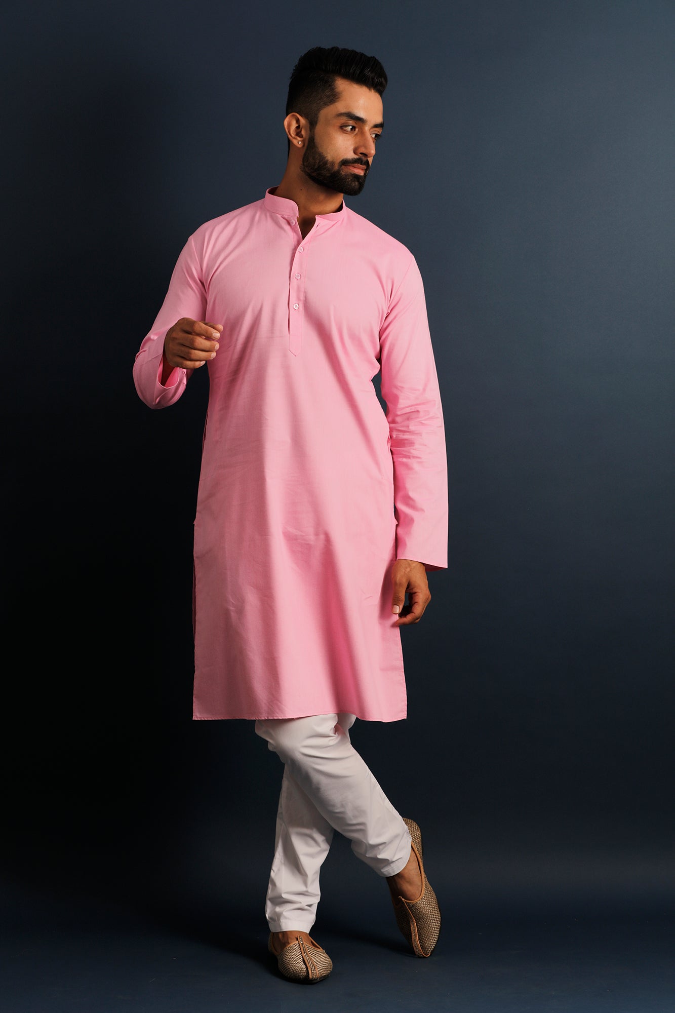 Mandarin Collar Long Sleeves Pure Cotton Straight Kurta