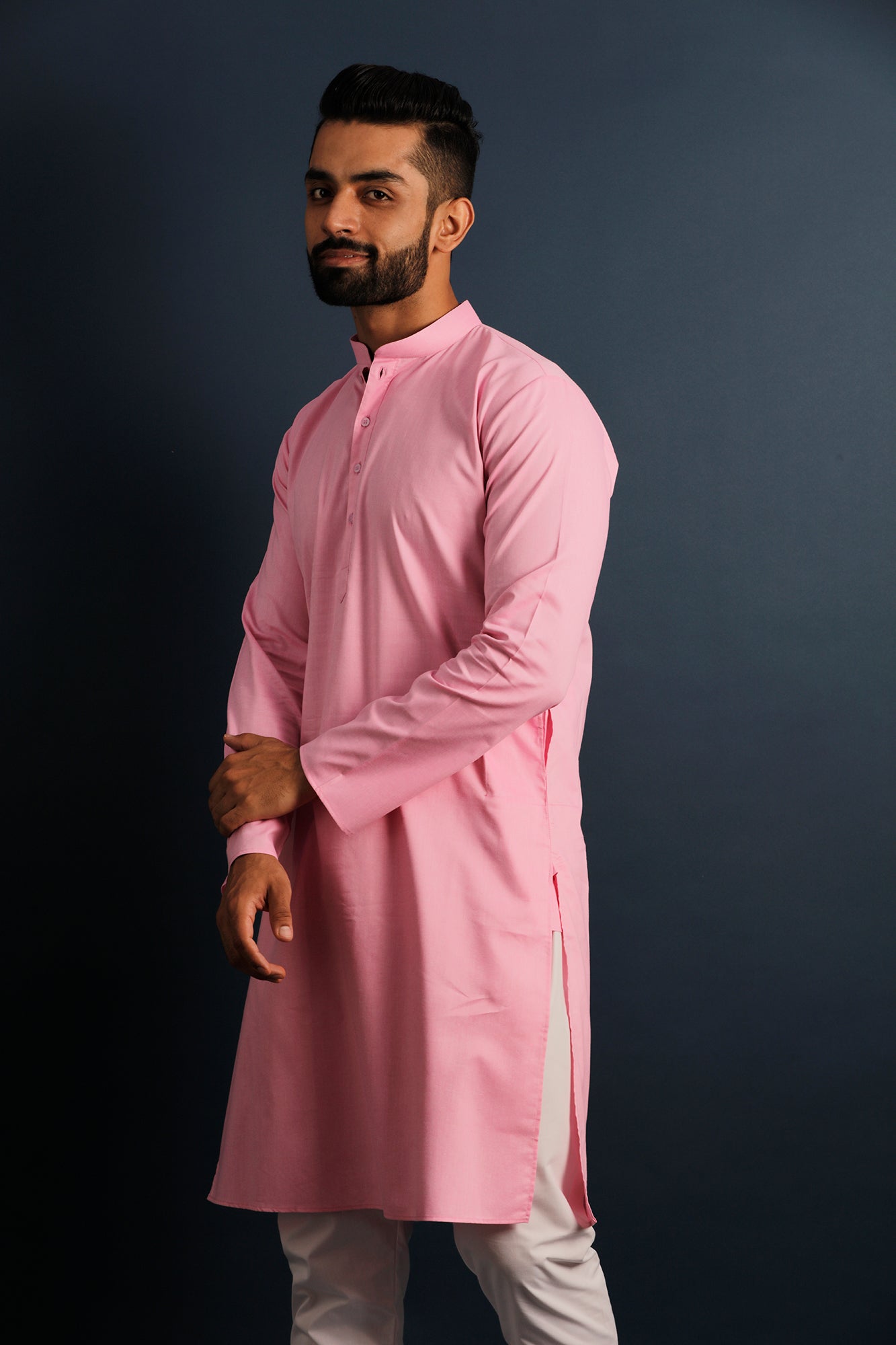 Mandarin Collar Long Sleeves Pure Cotton Straight Kurta