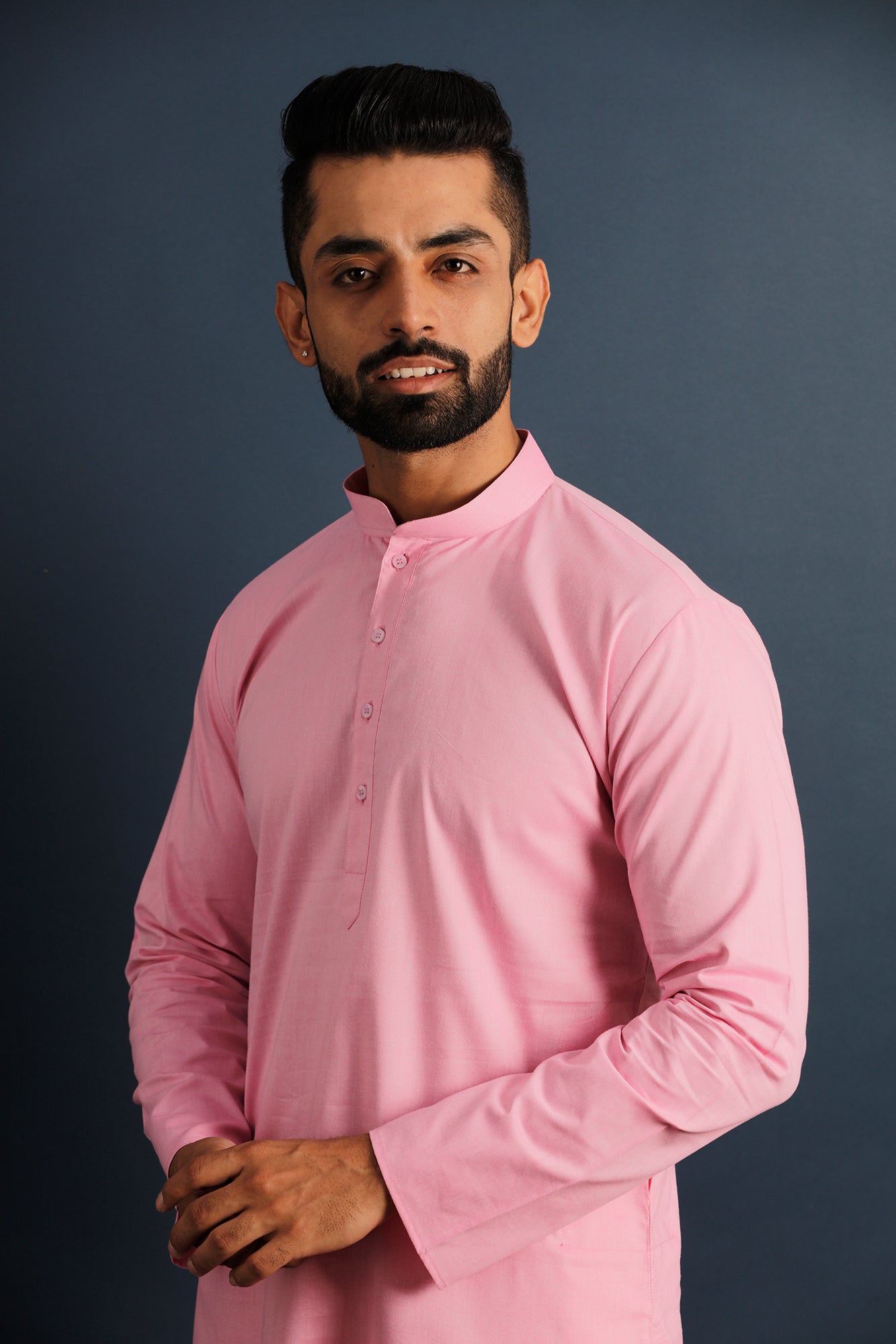 Mandarin Collar Long Sleeves Pure Cotton Straight Kurta