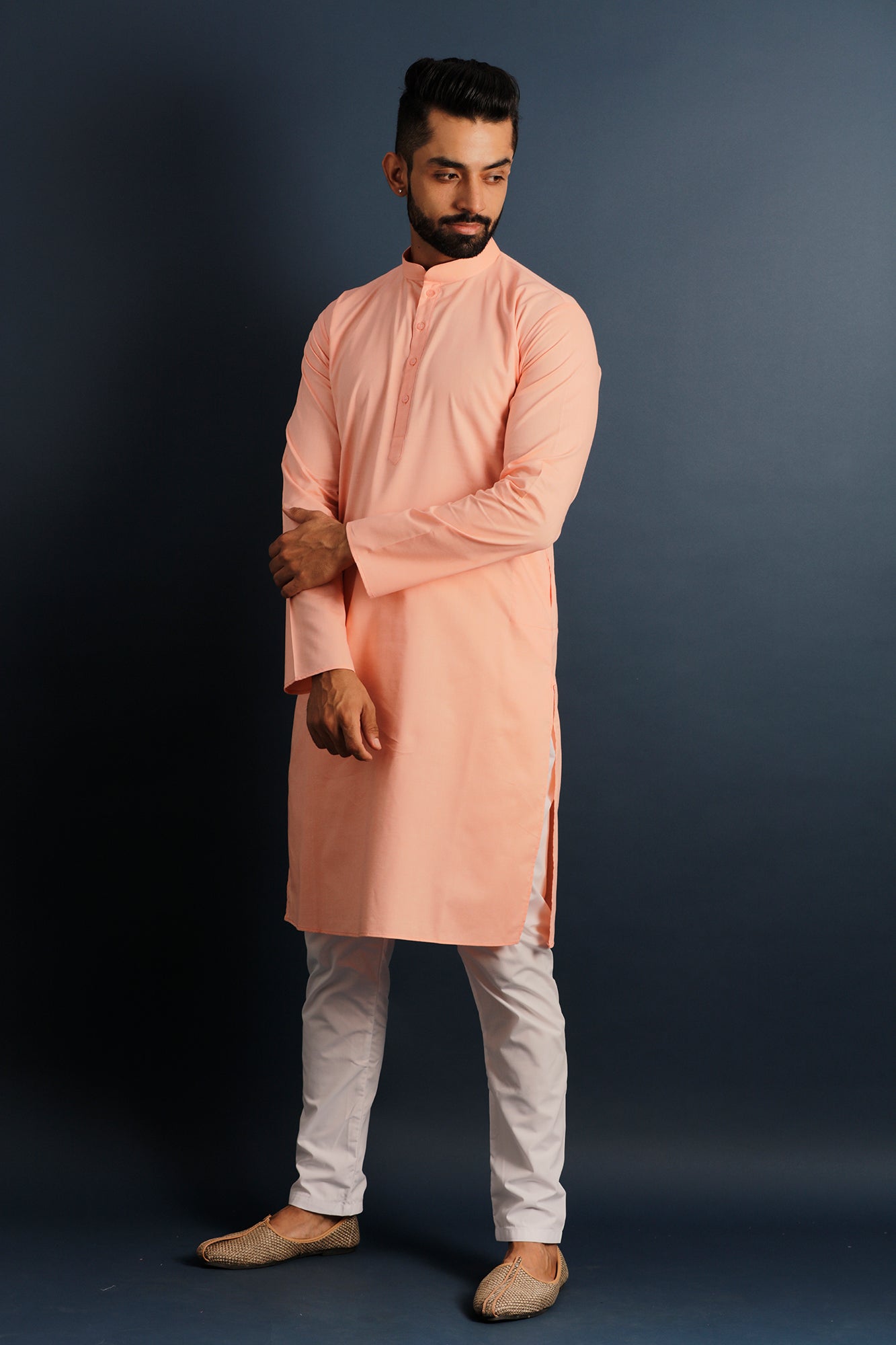 Men Orange Thread Work Kurta