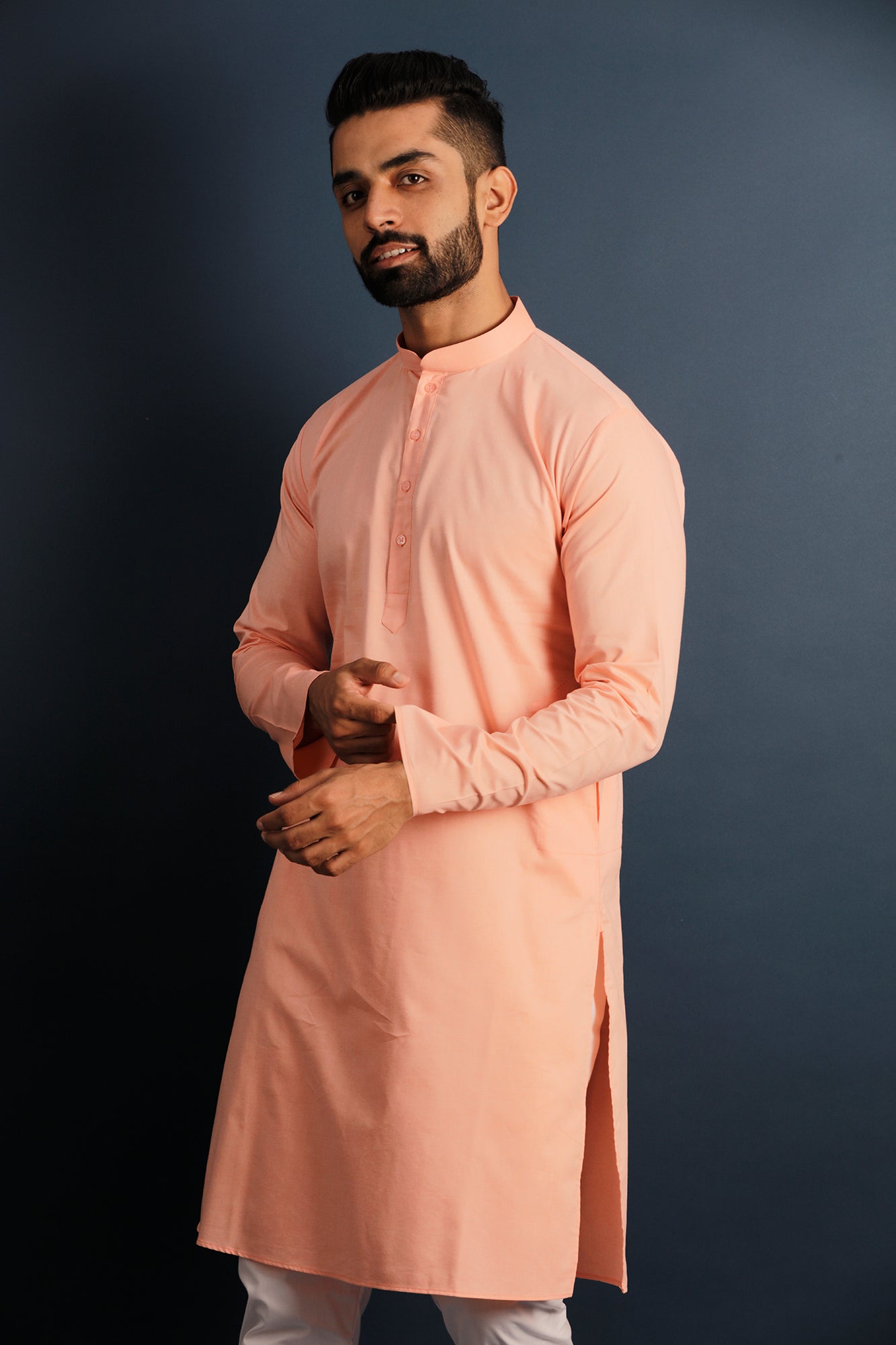 Men Orange Thread Work Kurta