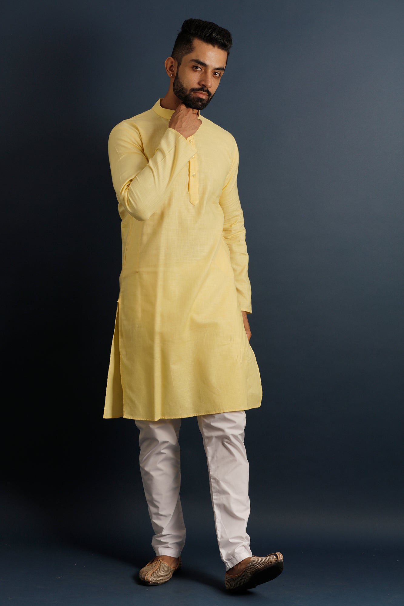 Mandarin Collar Long Sleeves Pure Cotton Straight Kurta