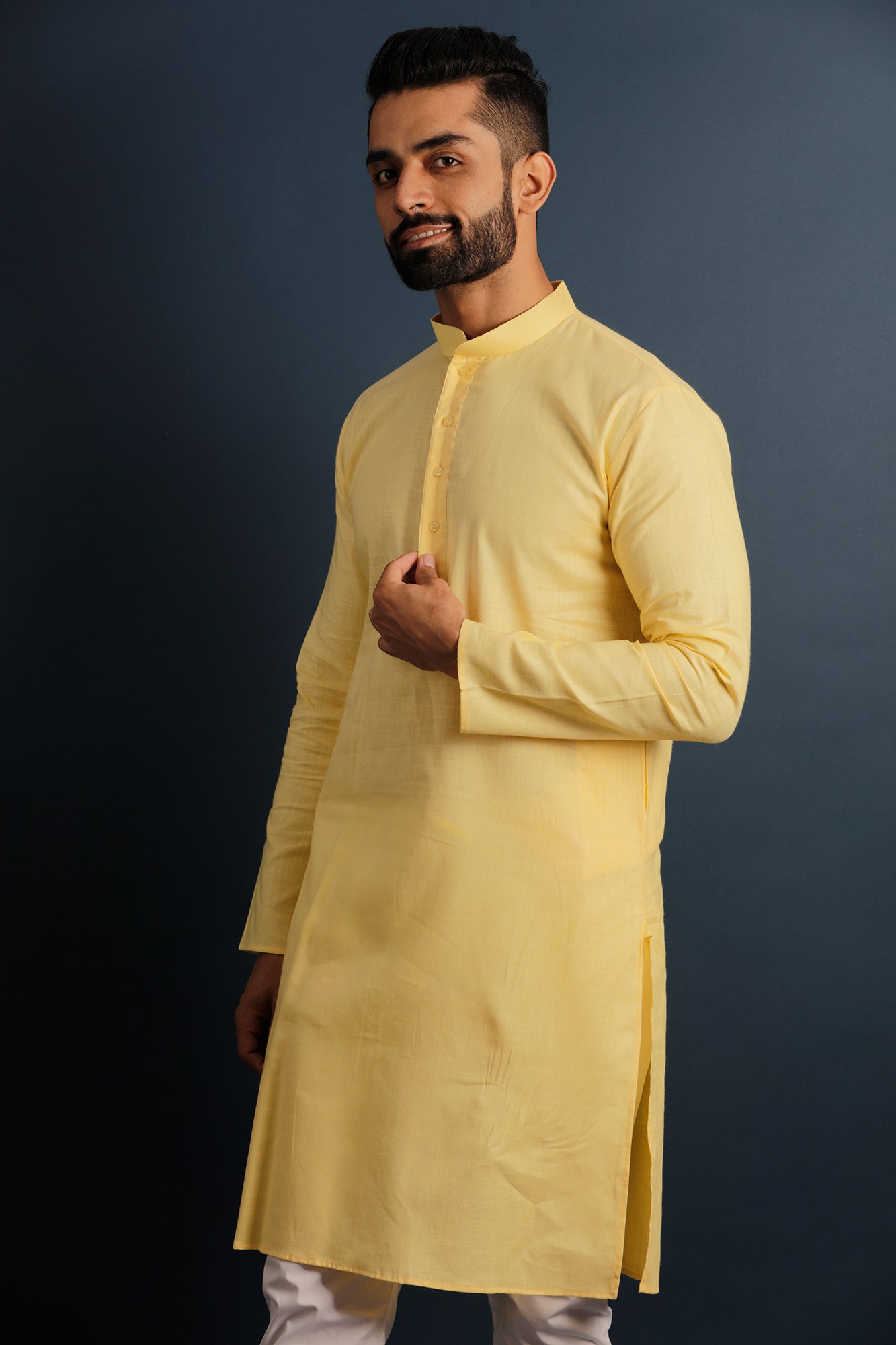 Mandarin Collar Long Sleeves Pure Cotton Straight Kurta