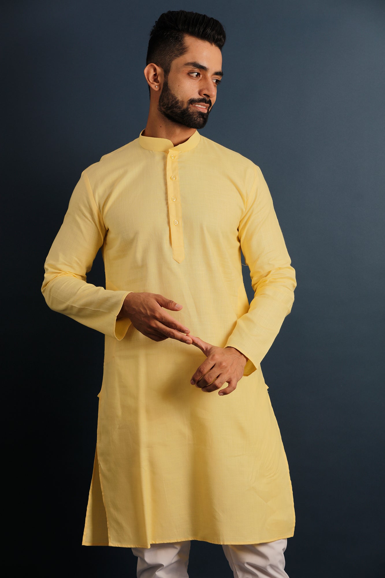 Mandarin Collar Long Sleeves Pure Cotton Straight Kurta