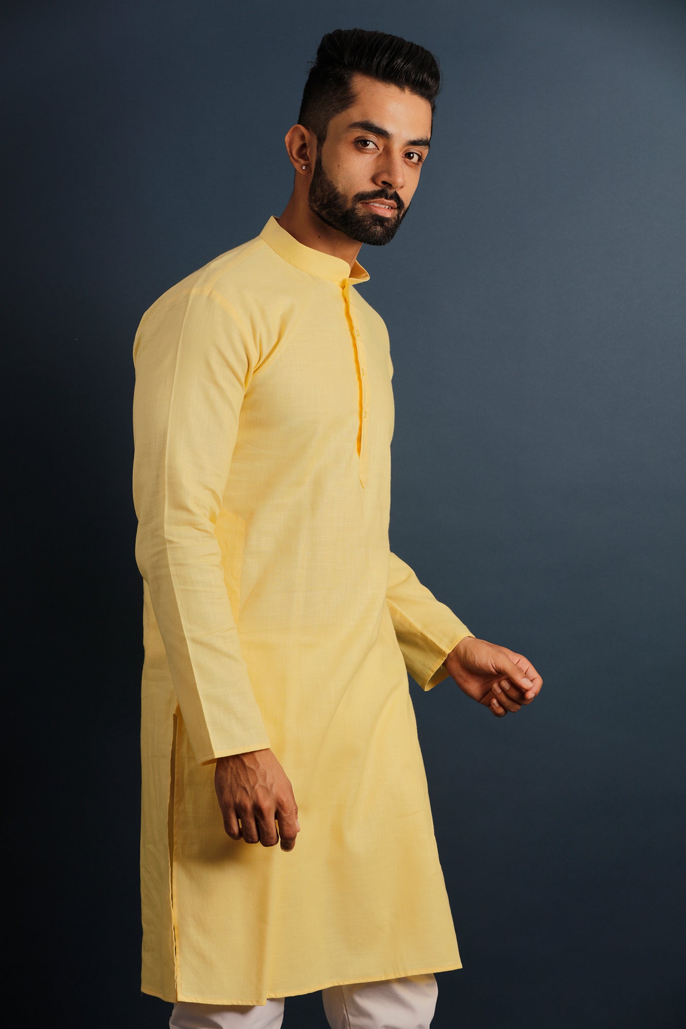 Mandarin Collar Long Sleeves Pure Cotton Straight Kurta