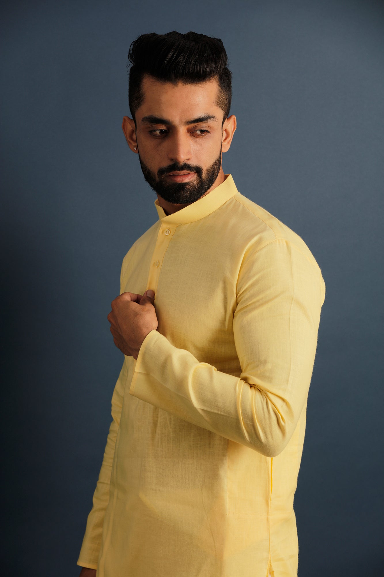 Mandarin Collar Long Sleeves Pure Cotton Straight Kurta