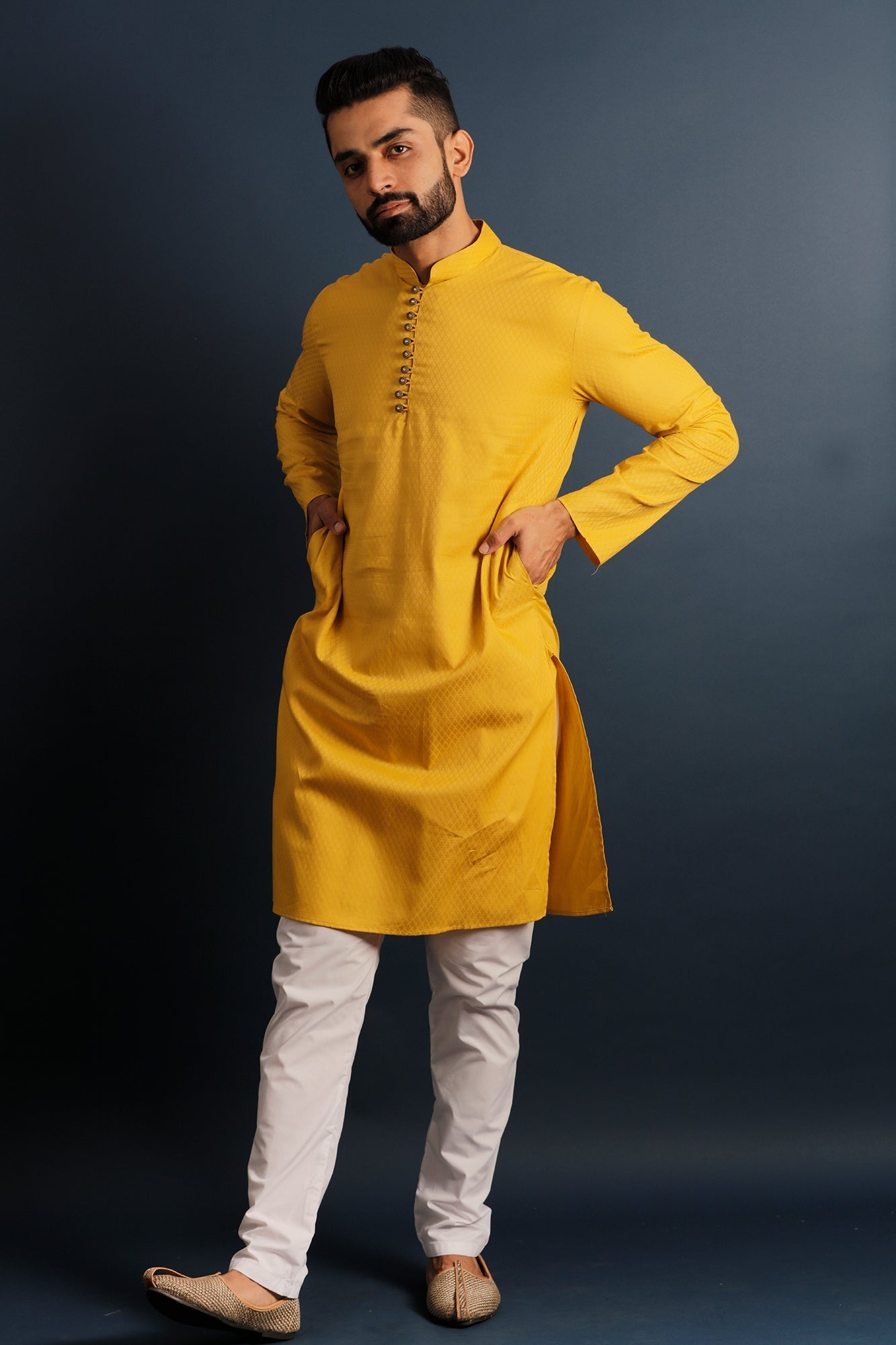 Woven Design Mandarin Collar Straight Kurta