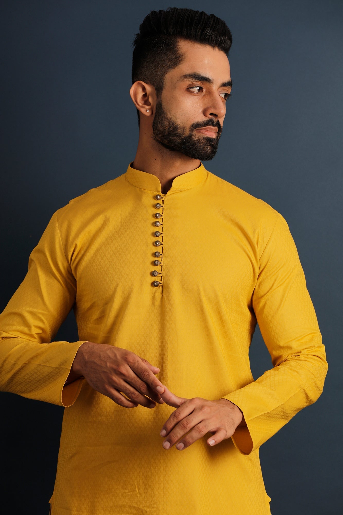 Woven Design Mandarin Collar Straight Kurta