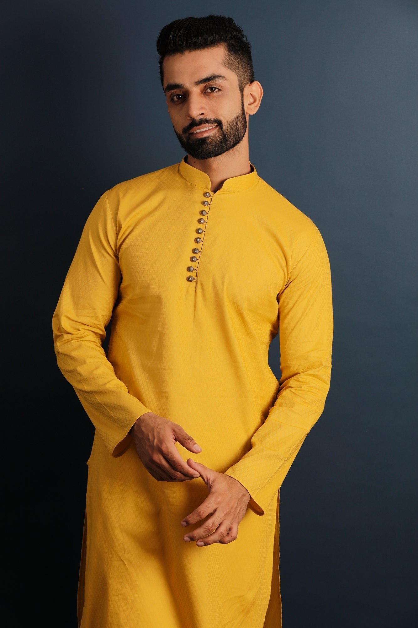 Woven Design Mandarin Collar Straight Kurta