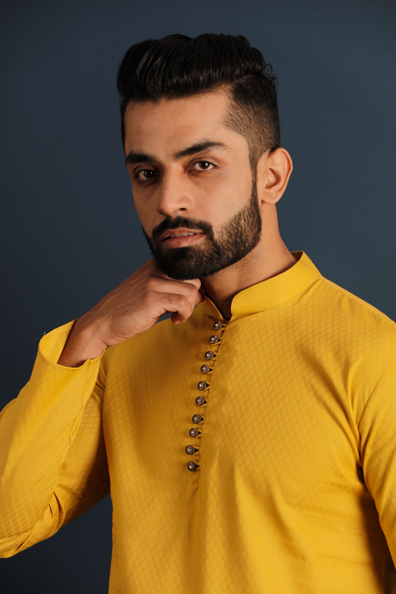 Woven Design Mandarin Collar Straight Kurta