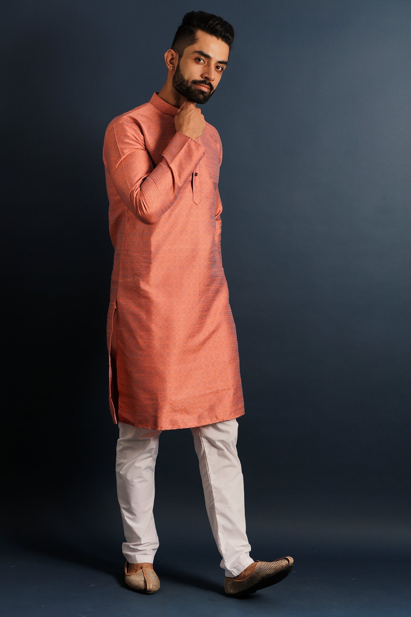 Woven Design Mandarin Collar Straight Kurta