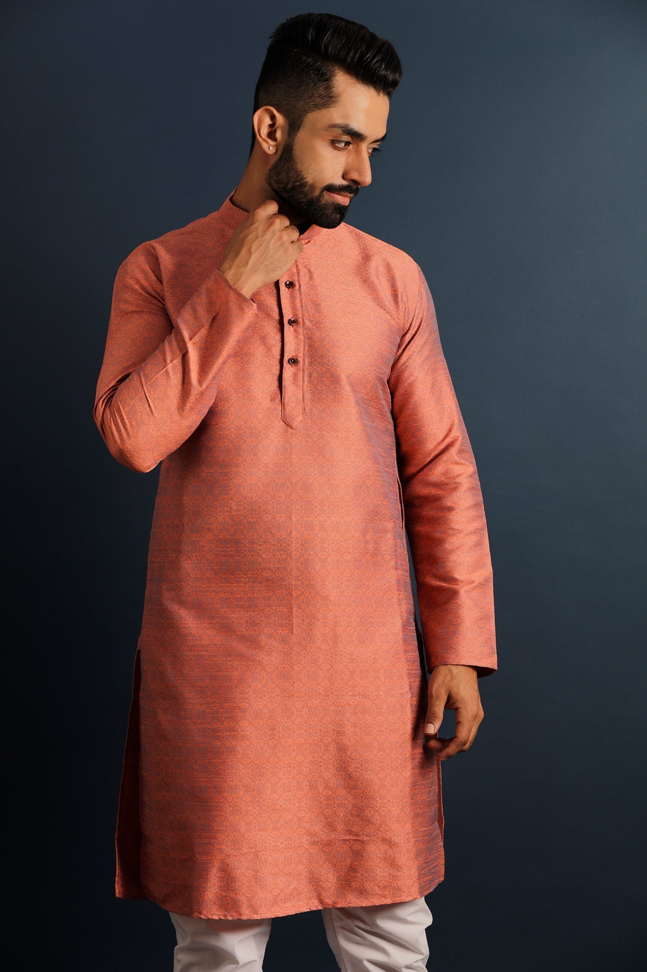 Woven Design Mandarin Collar Straight Kurta