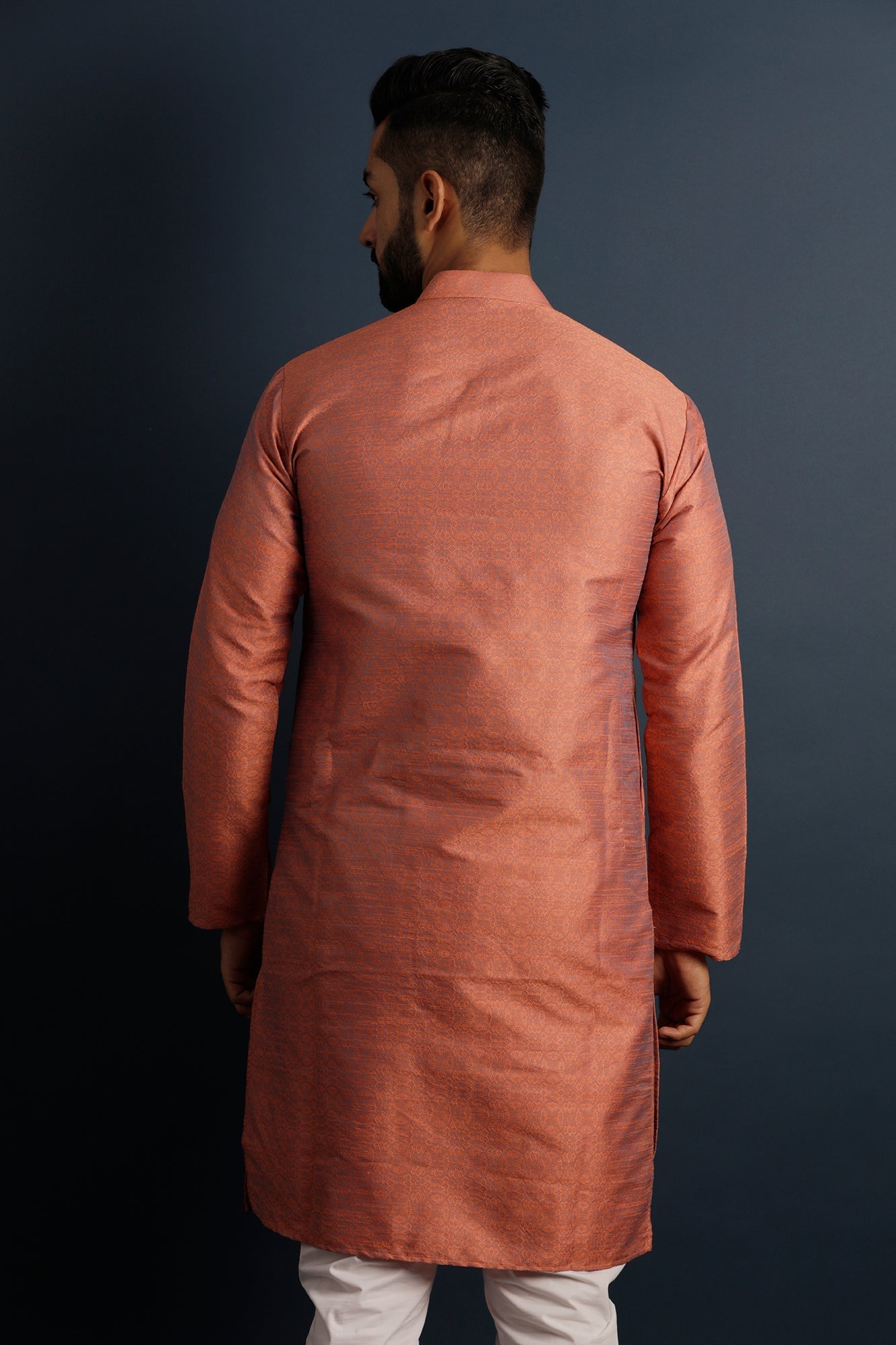 Woven Design Mandarin Collar Straight Kurta