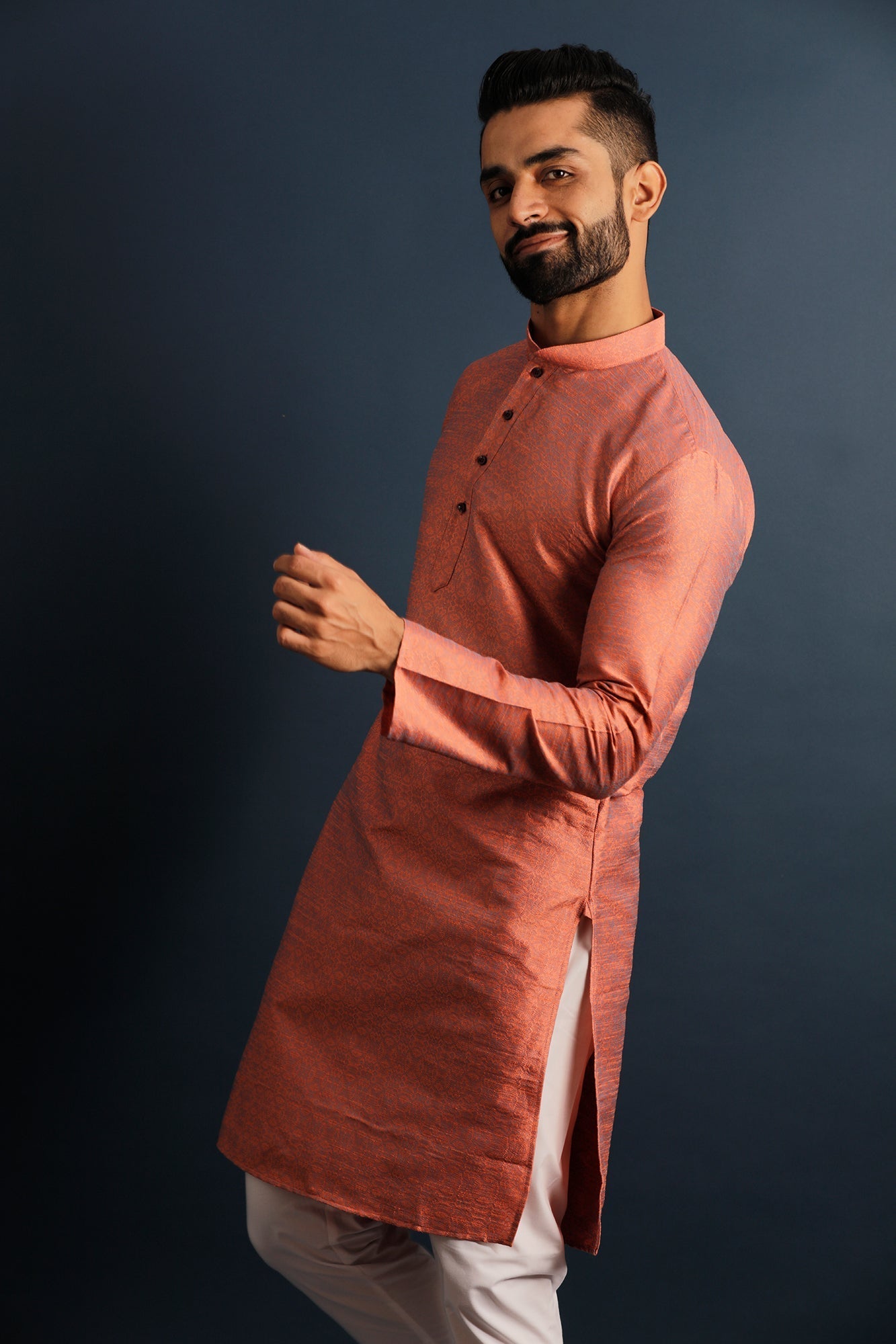 Woven Design Mandarin Collar Straight Kurta