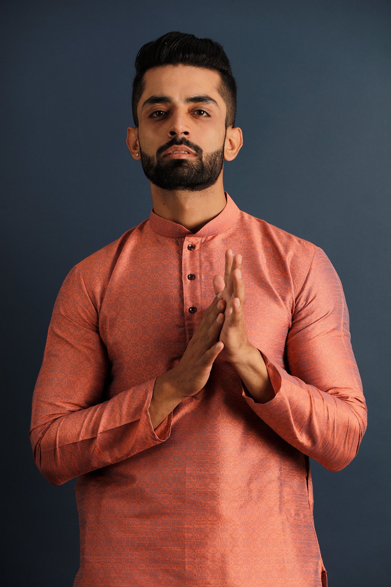 Woven Design Mandarin Collar Straight Kurta