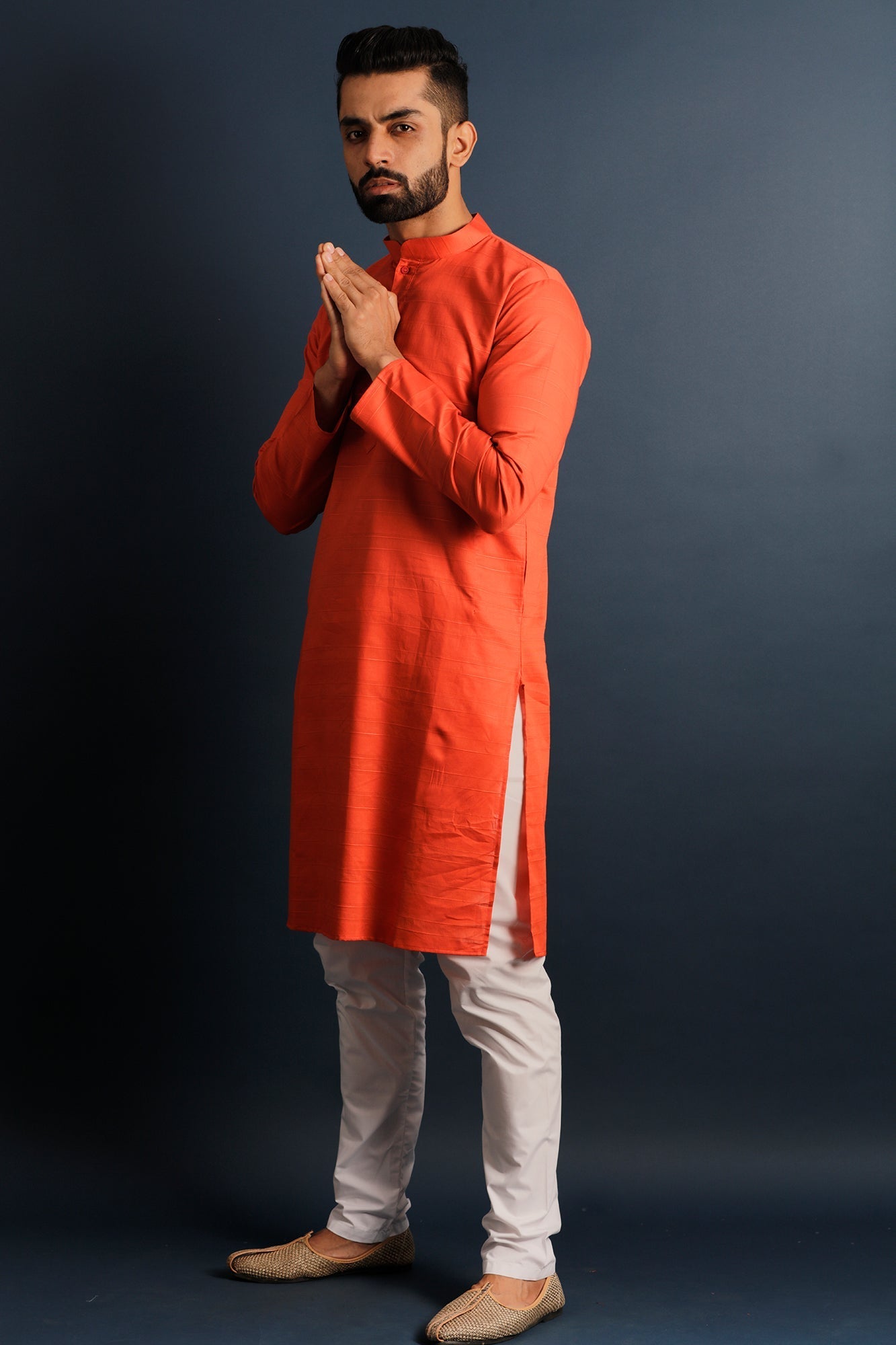 Men Orange Straight Kurta