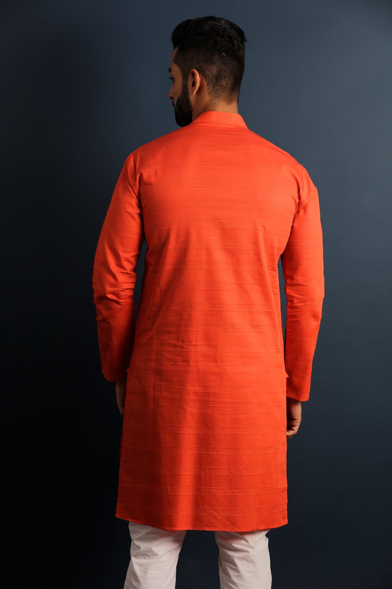 Men Orange Straight Kurta