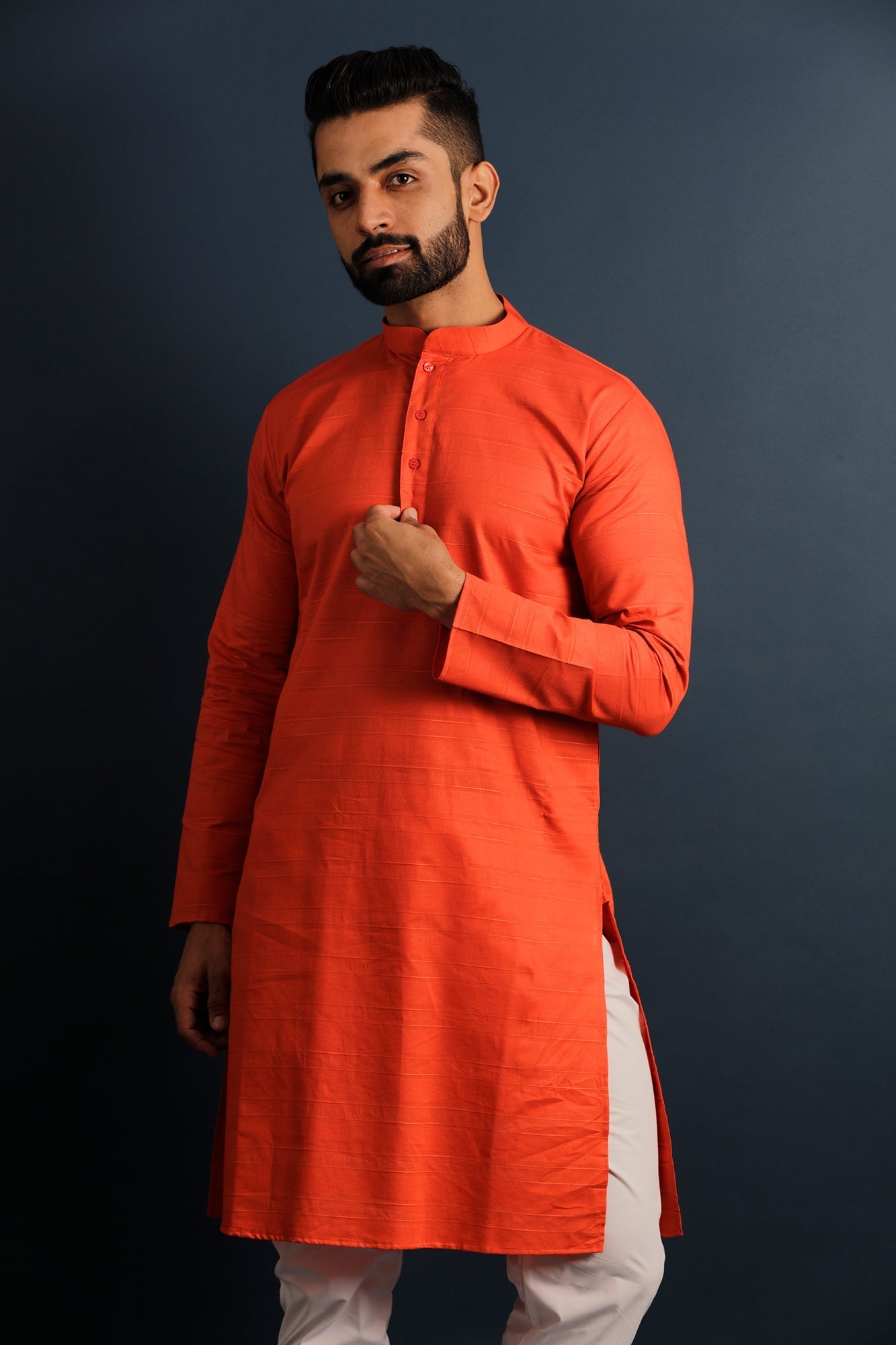 Men Orange Straight Kurta