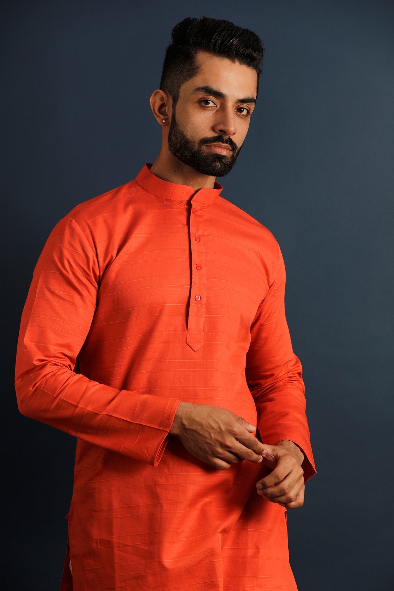 Men Orange Straight Kurta