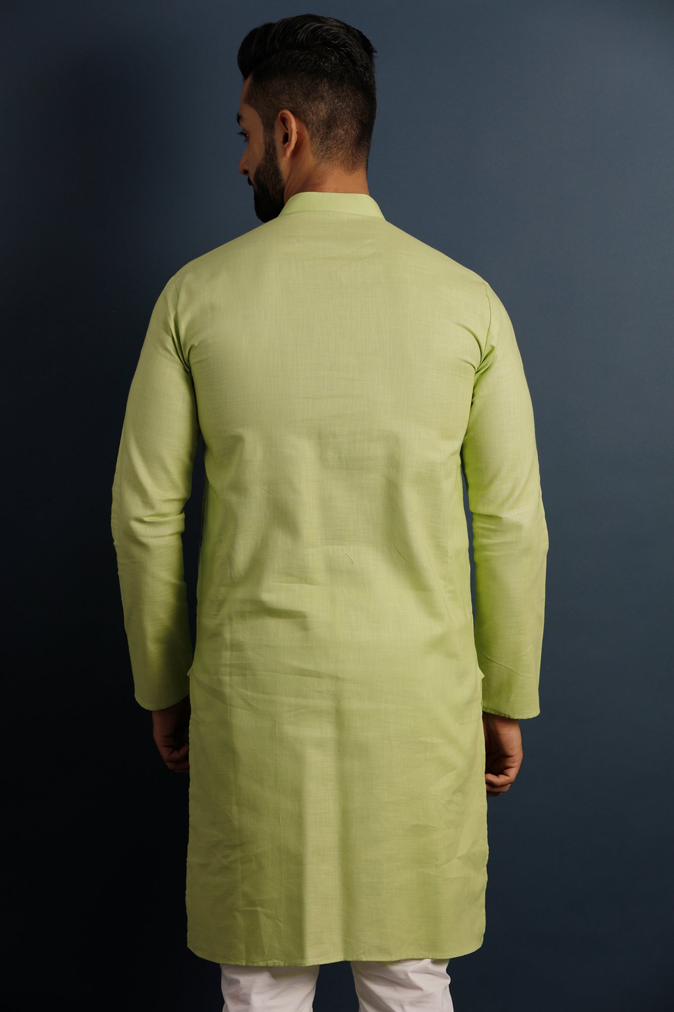 Men Fluorescent Green Thread Work Kurta